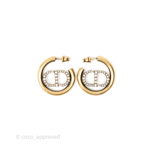 Christian Dior 30 Montaigne Crystal Hoop Earrings Gold Tone