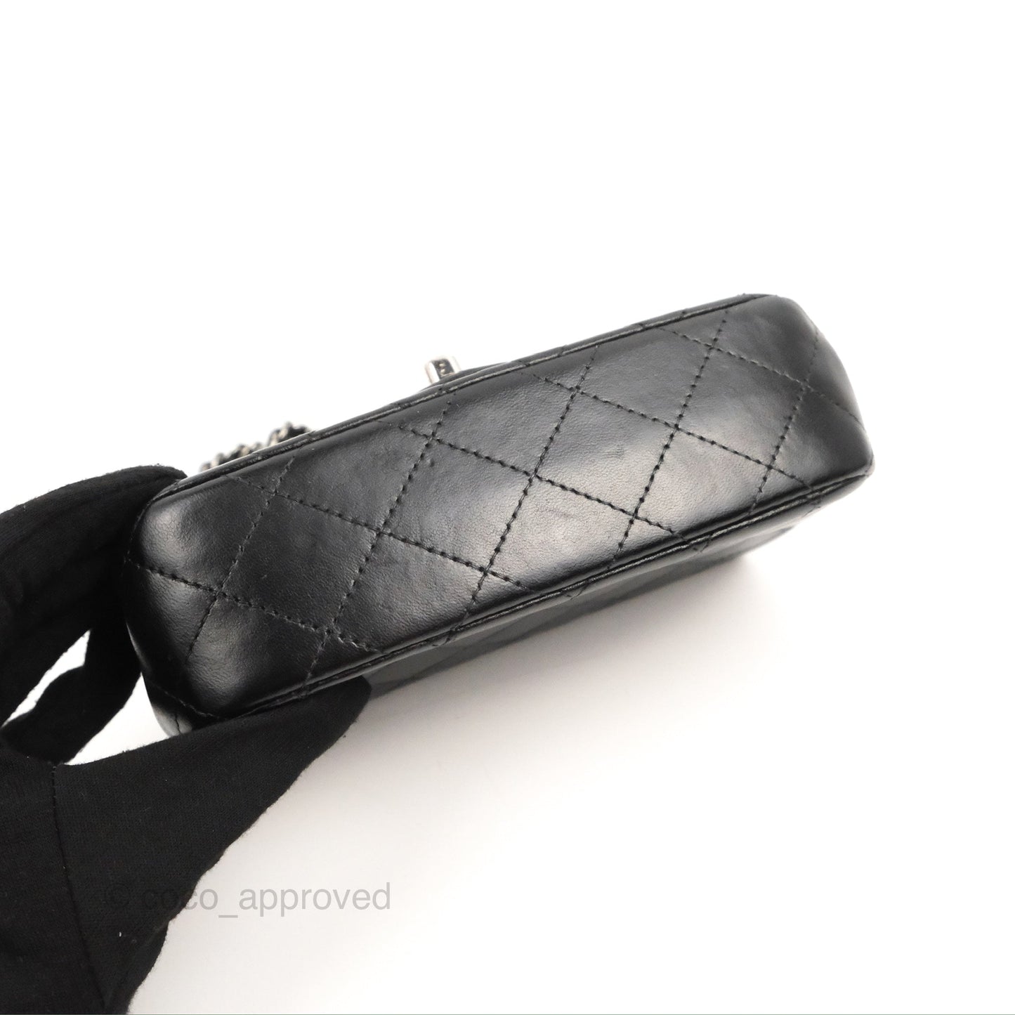 Chanel Quilted Extra Mini Rectangular Flap Black Calfskin Silver Hardware