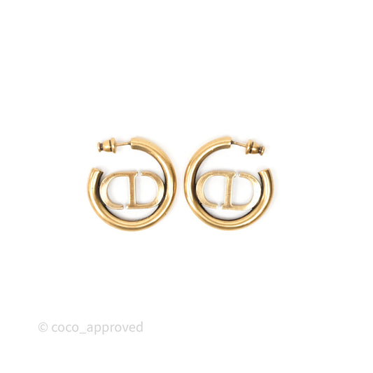Christian Dior 30 Montaigne Crystal Hoop Earrings Gold Tone