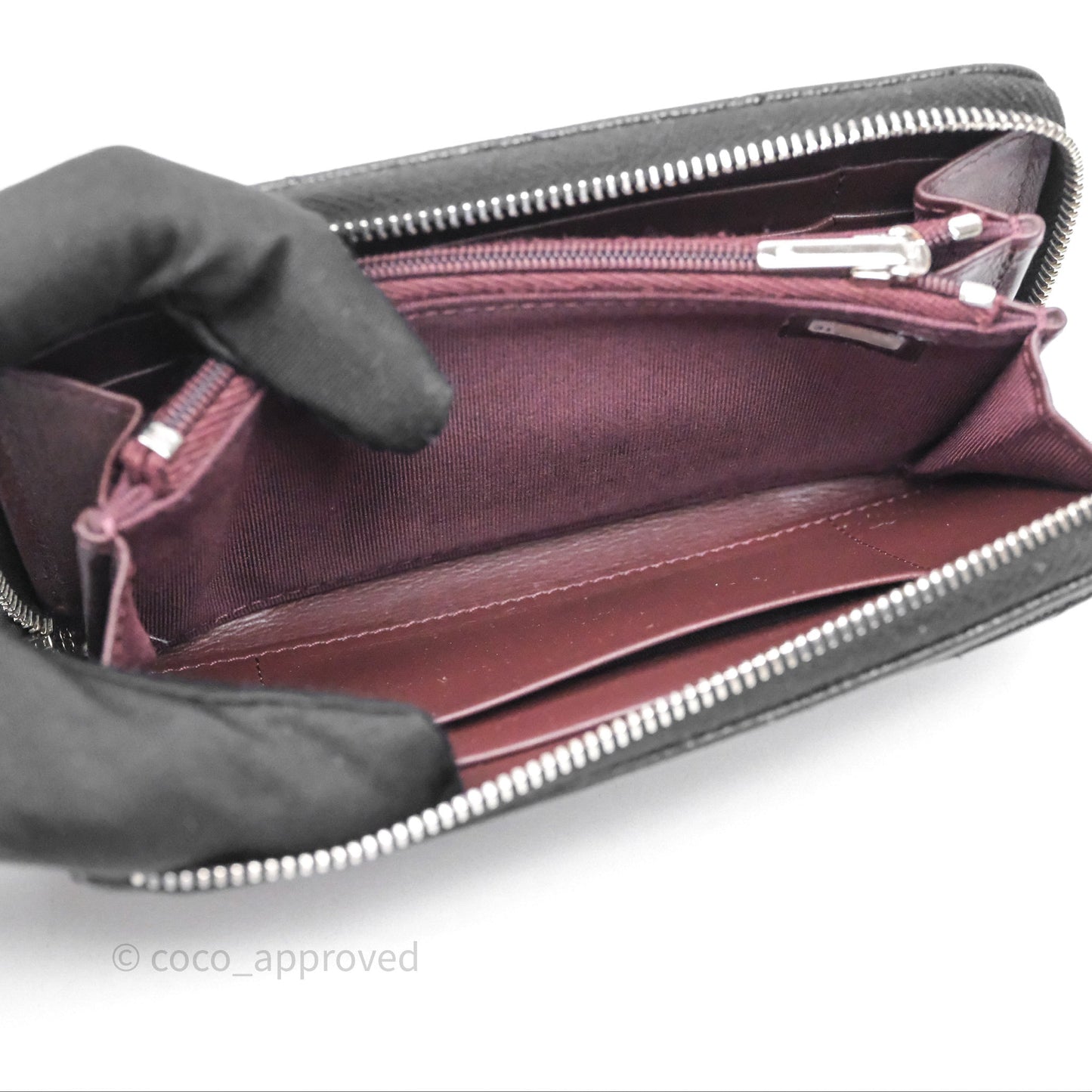 Chanel Quilted Zip Medium Wallet Black Caviar Silver Hardware