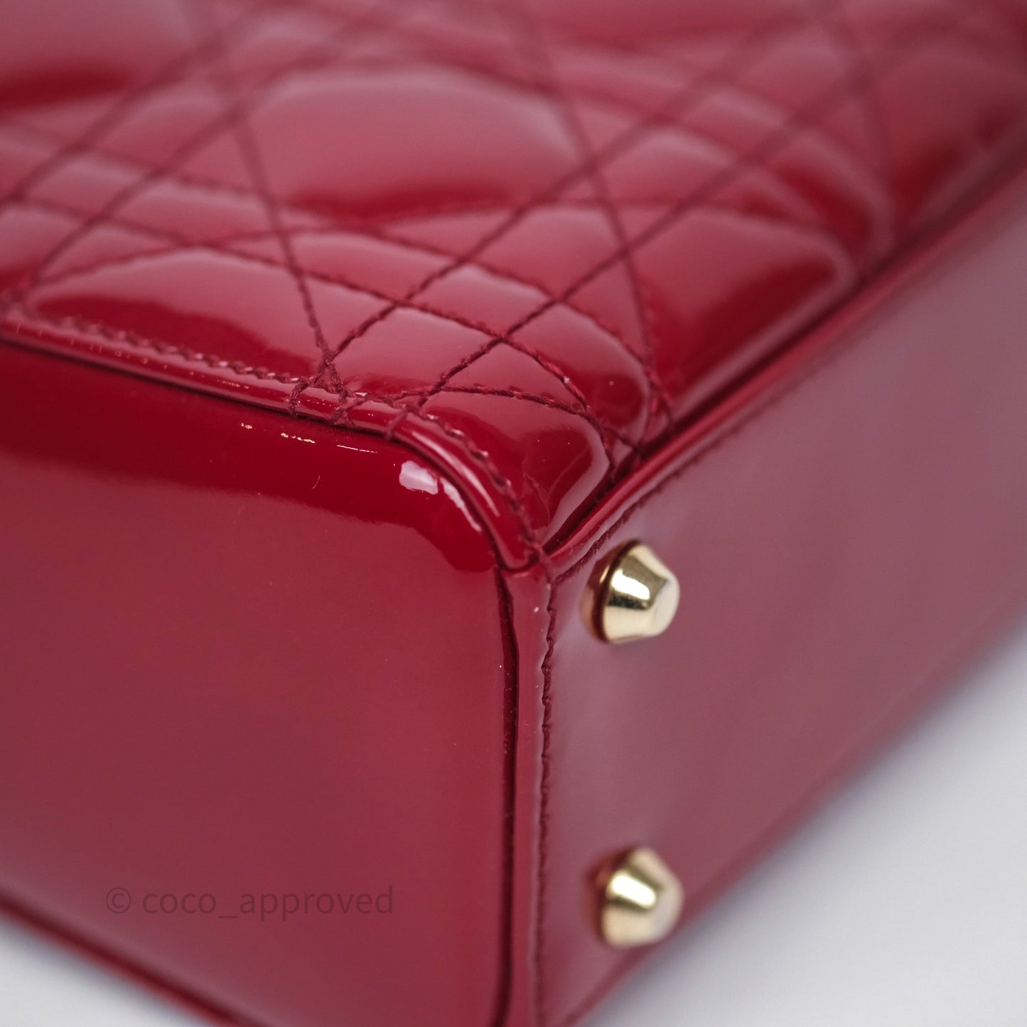 Dior Mini Lady Dior Red Cannage Patent Gold Hardware