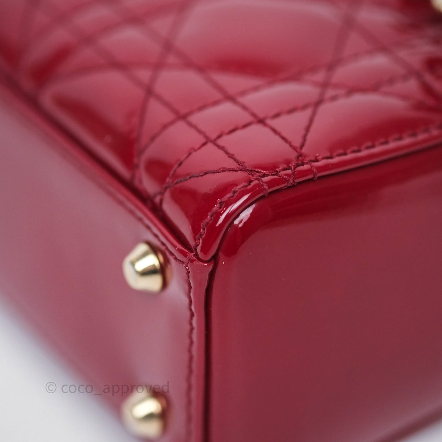 Dior Mini Lady Dior Red Cannage Patent Gold Hardware
