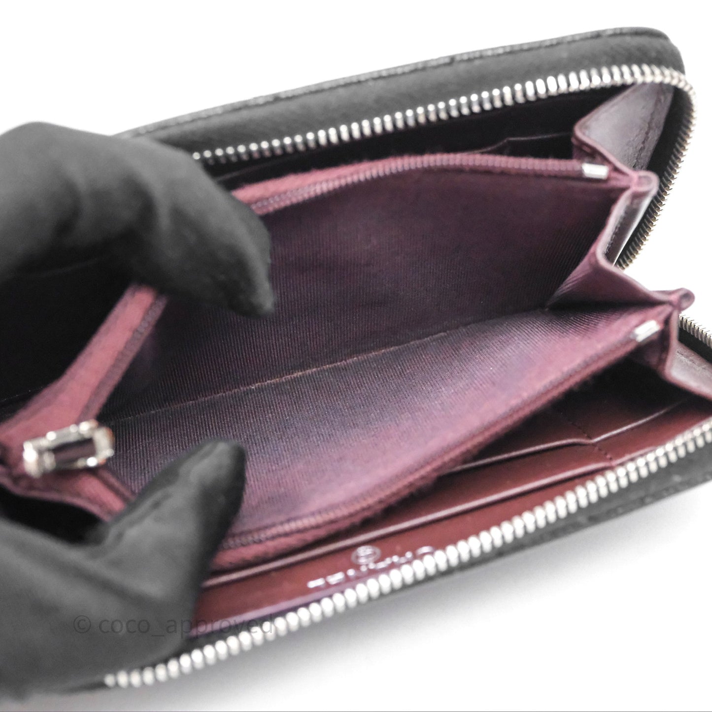 Chanel Quilted Zip Medium Wallet Black Caviar Silver Hardware