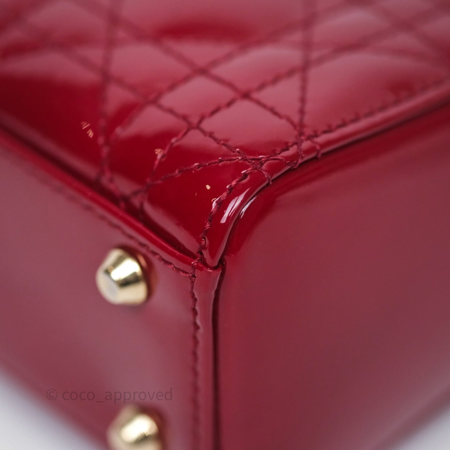 Dior Mini Lady Dior Red Cannage Patent Gold Hardware