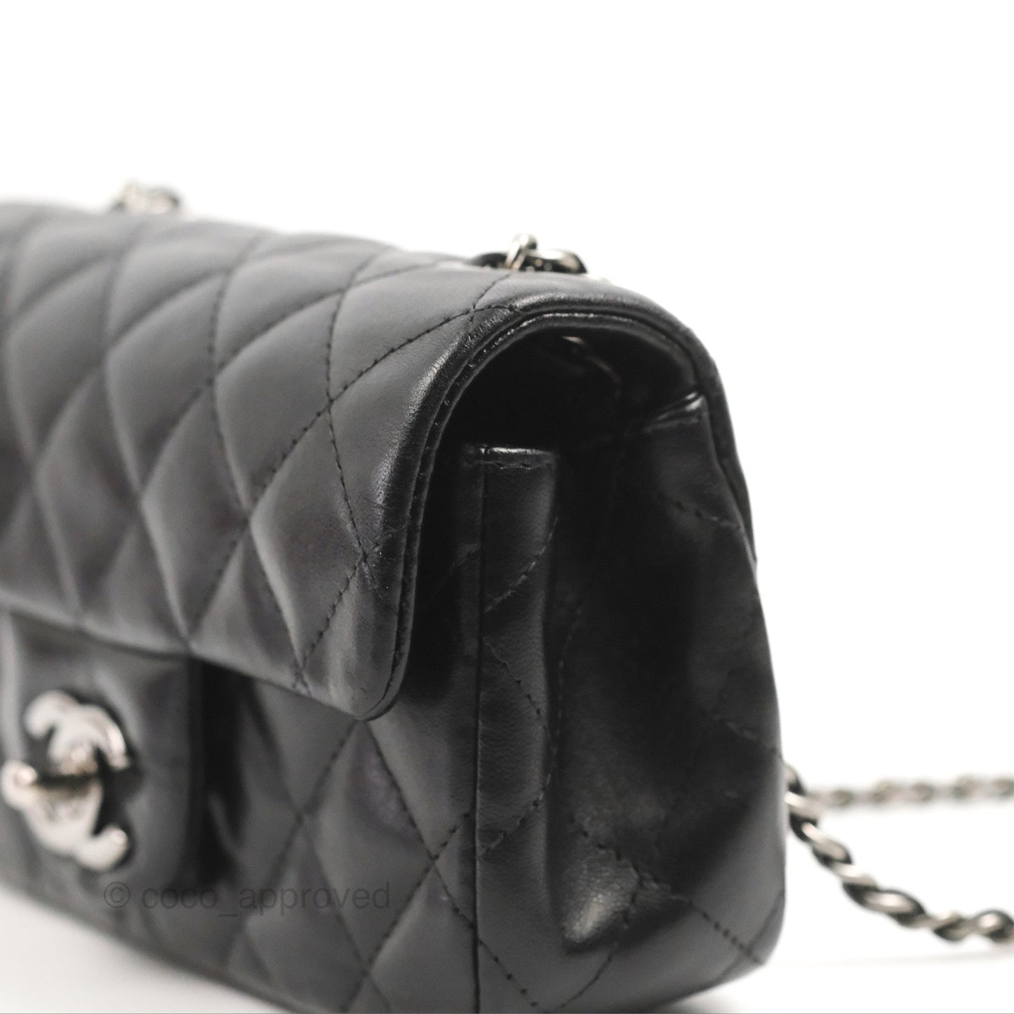 Chanel Quilted Extra Mini Rectangular Flap Black Calfskin Silver Hardware