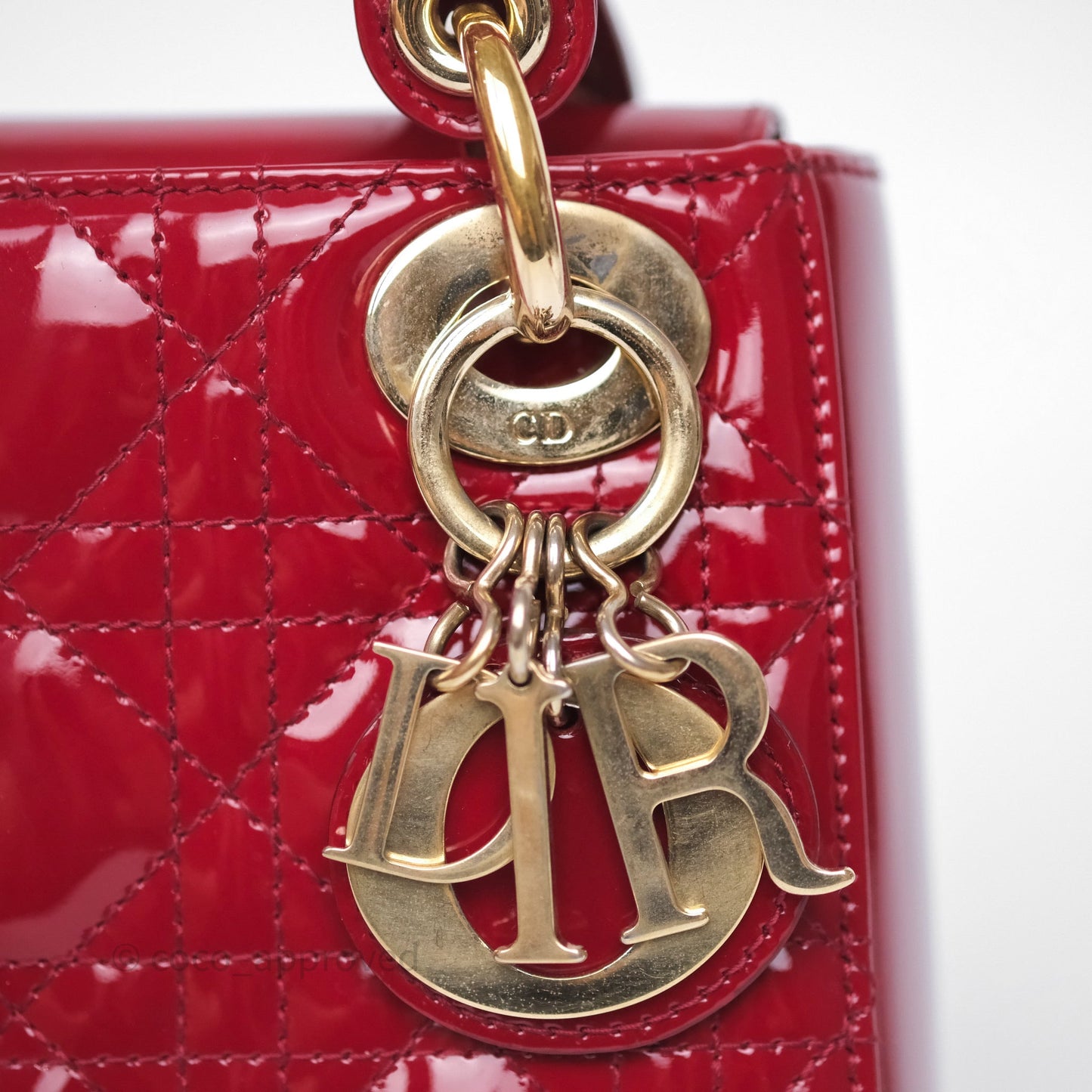 Dior Mini Lady Dior Red Cannage Patent Gold Hardware