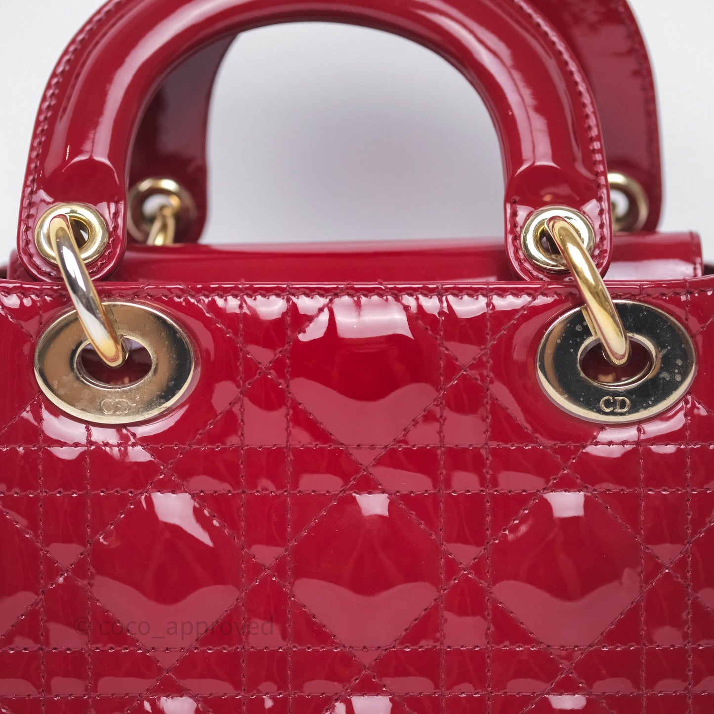 Dior Mini Lady Dior Red Cannage Patent Gold Hardware