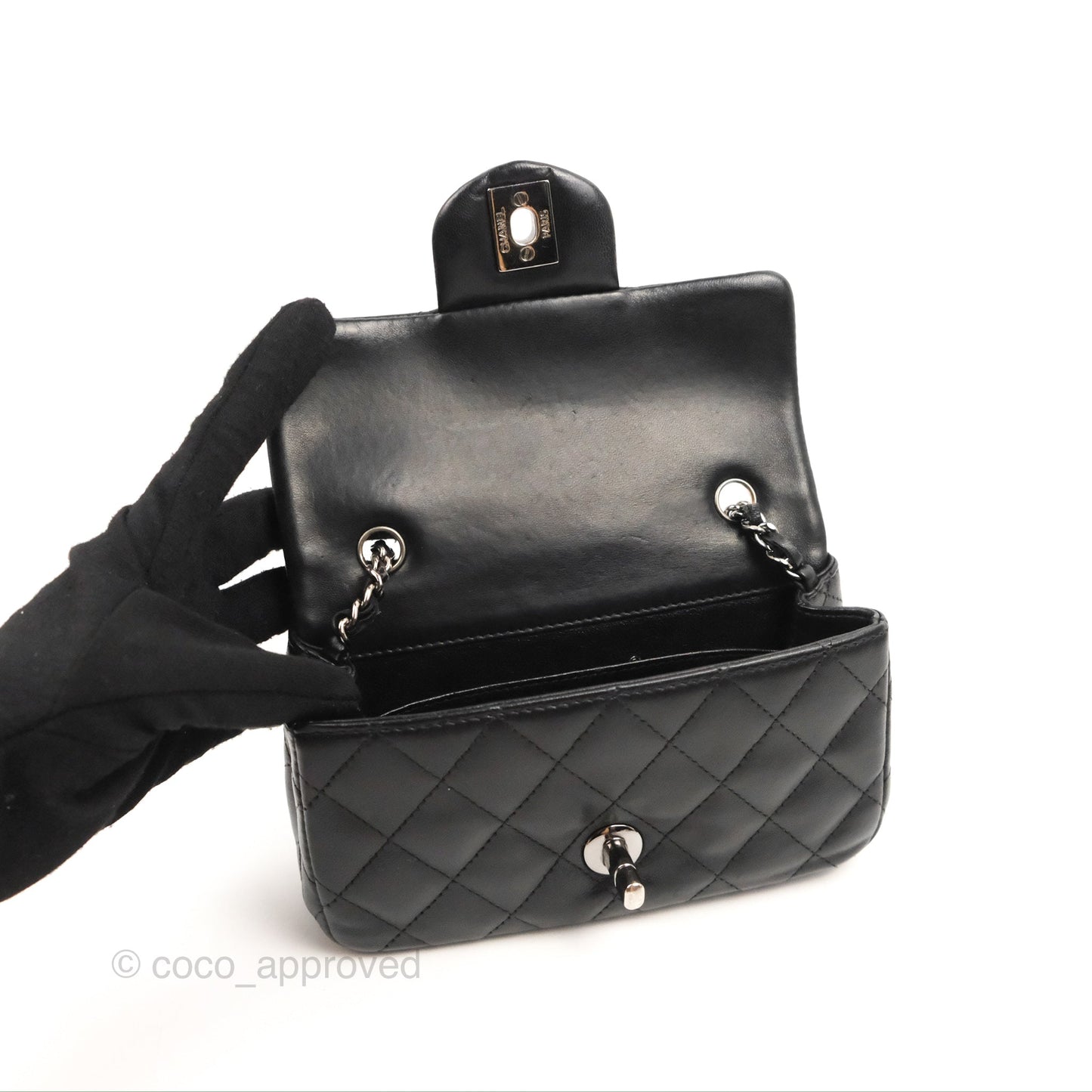 Chanel Quilted Extra Mini Rectangular Flap Black Calfskin Silver Hardware