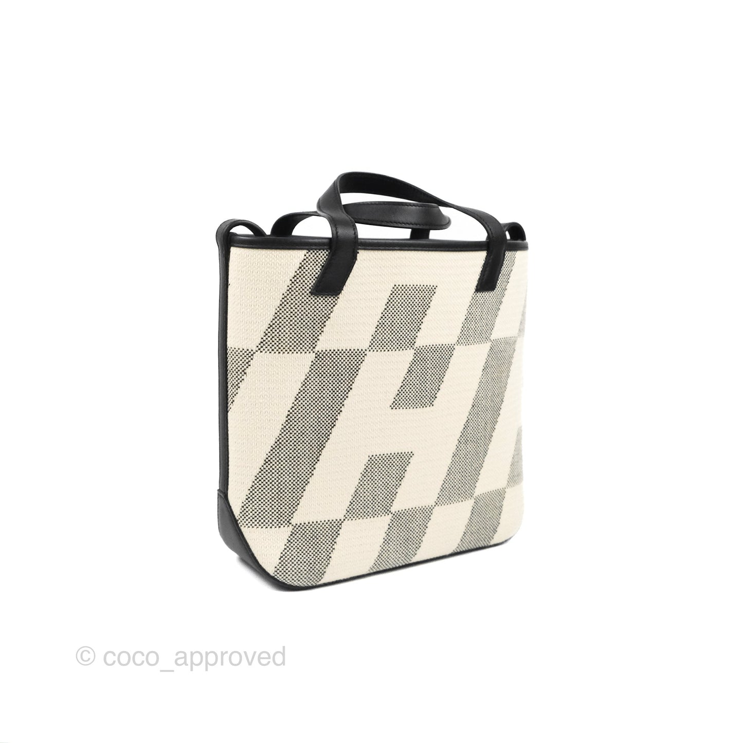 Hermes Cabas H En Biais 27 Black/Ecru Canvas