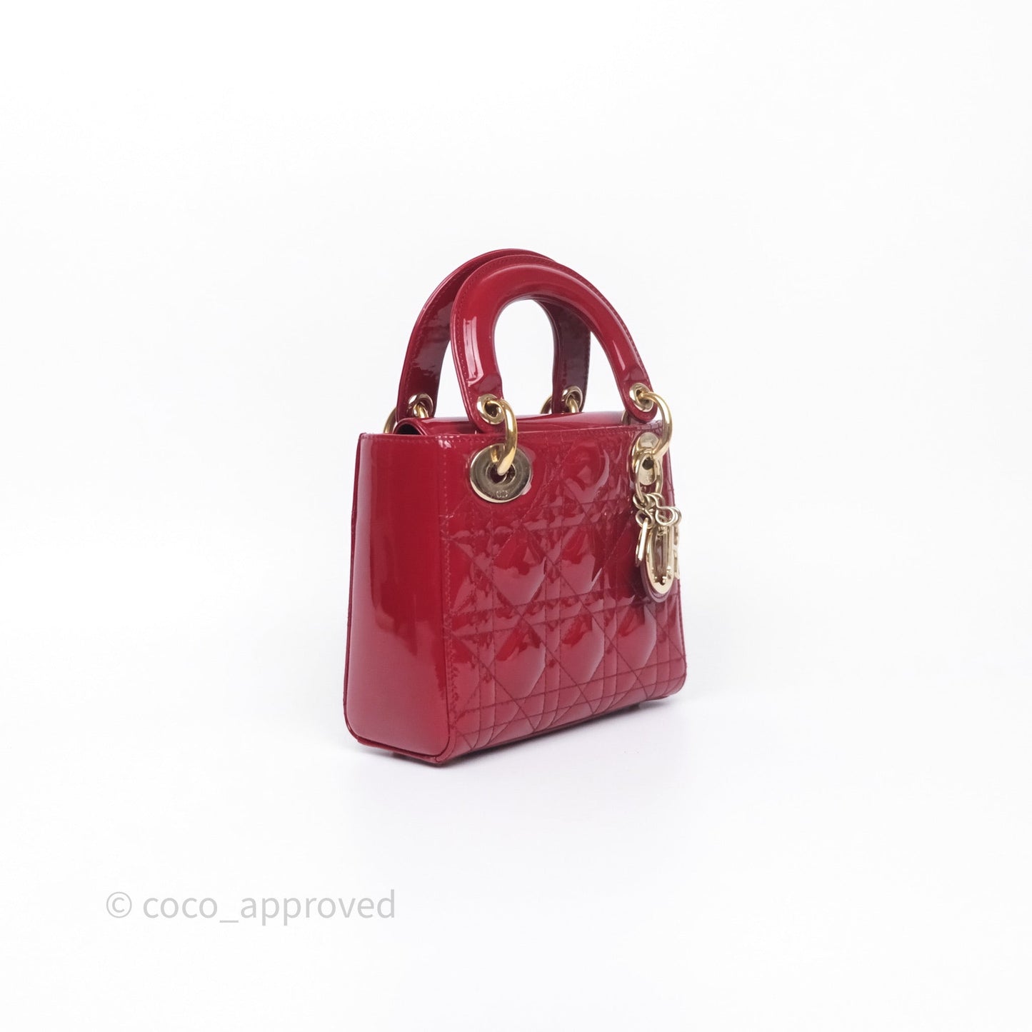 Dior Mini Lady Dior Red Cannage Patent Gold Hardware