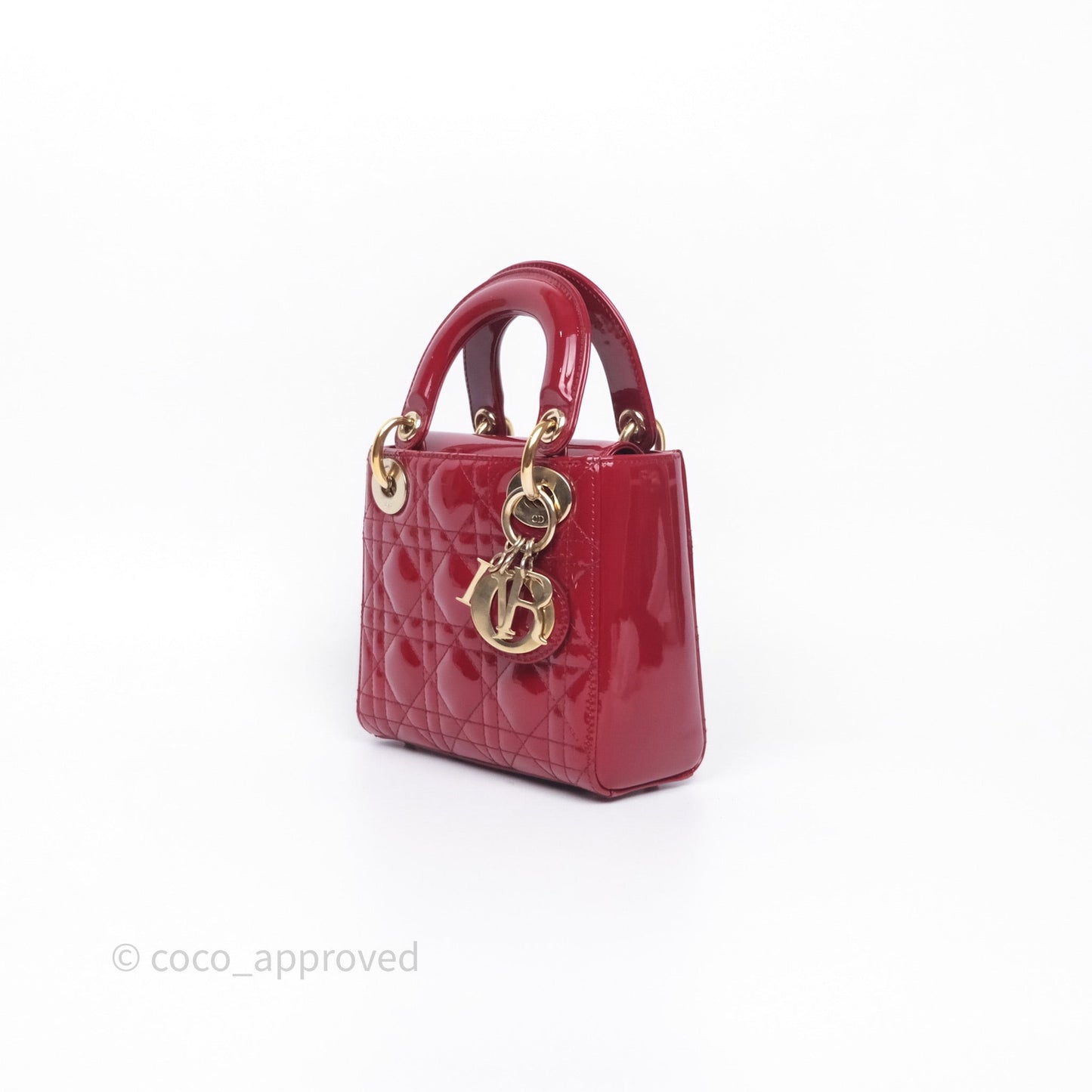 Dior Mini Lady Dior Red Cannage Patent Gold Hardware