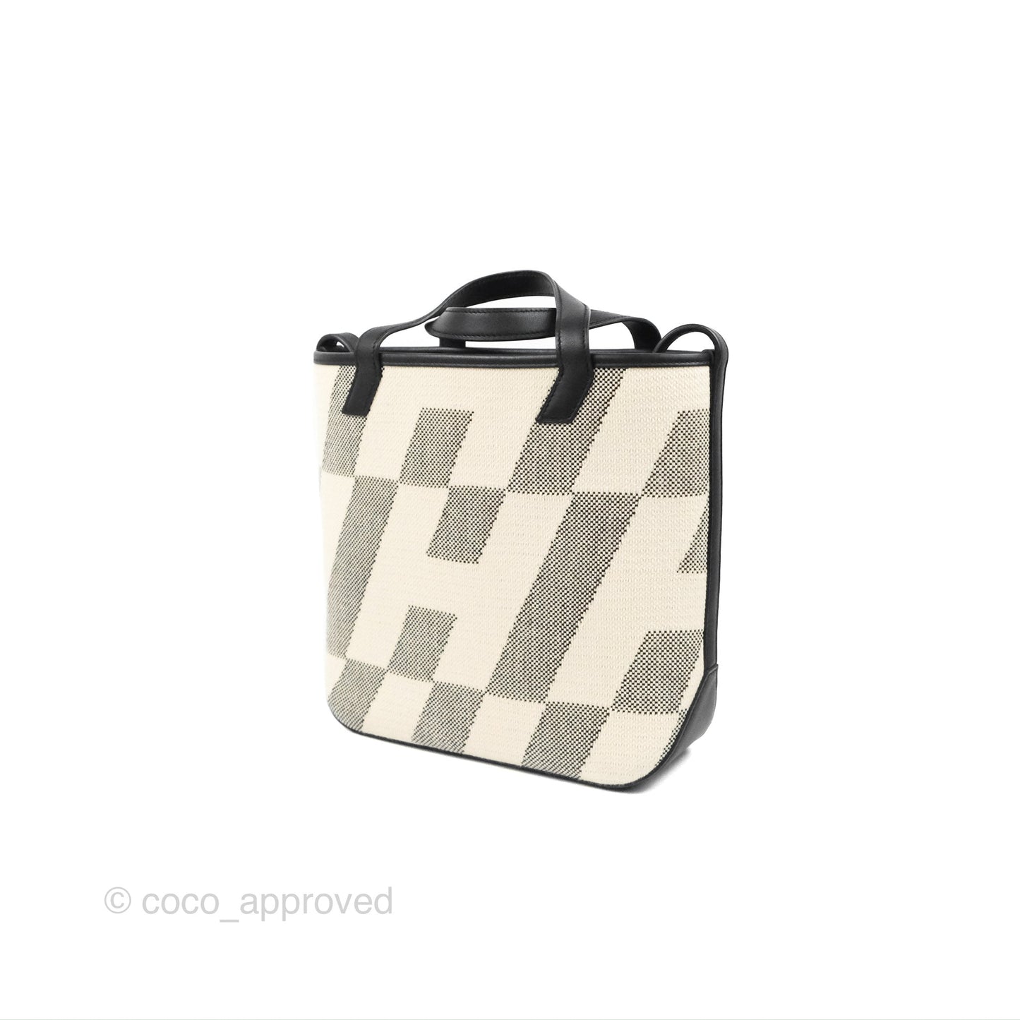 Hermes Cabas H En Biais 27 Black/Ecru Canvas