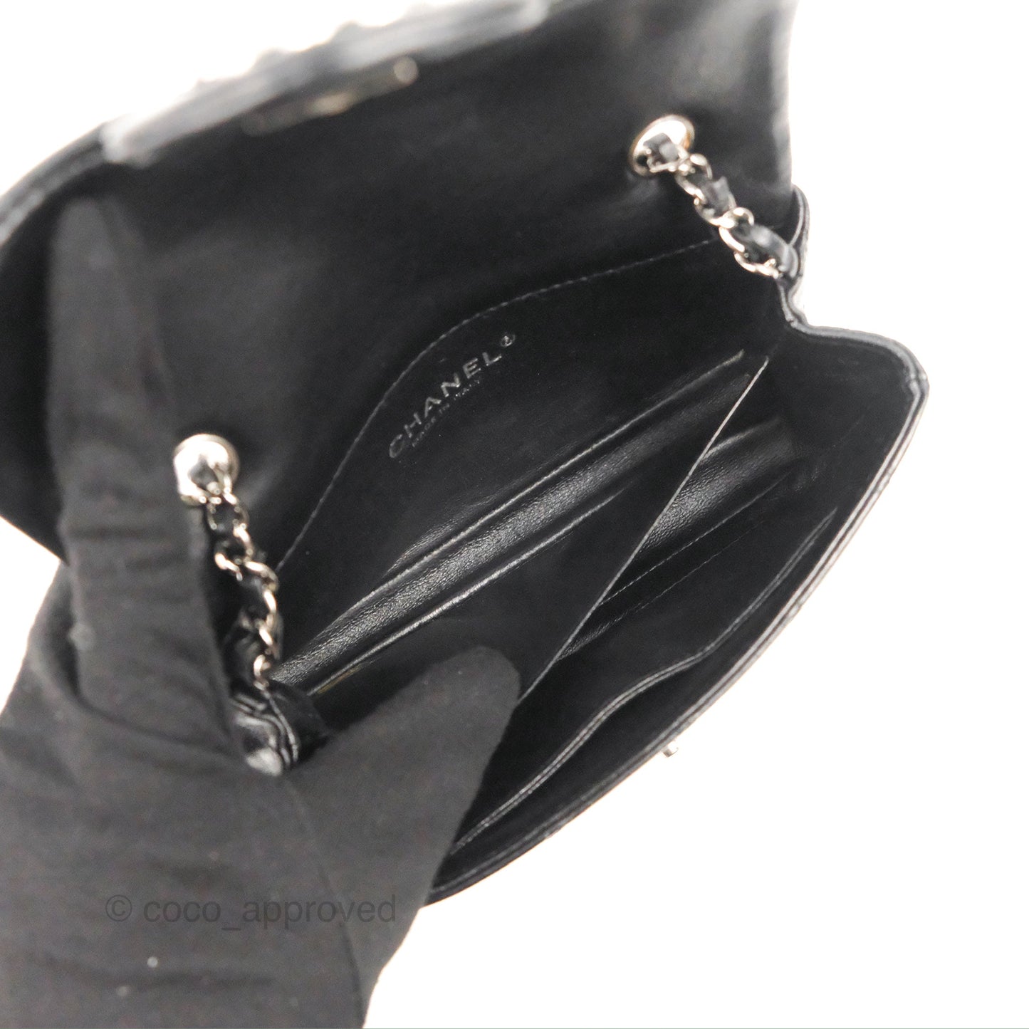 Chanel Quilted Extra Mini Rectangular Flap Black Calfskin Silver Hardware