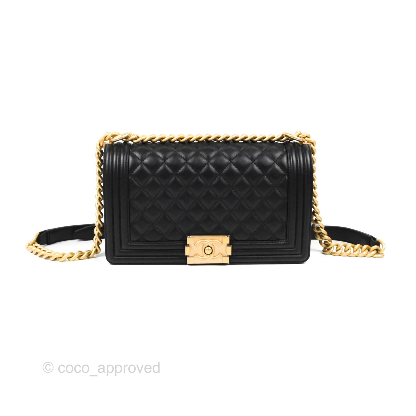 Chanel Quilted Medium Boy Black Calfskin Aged Gold Hardware