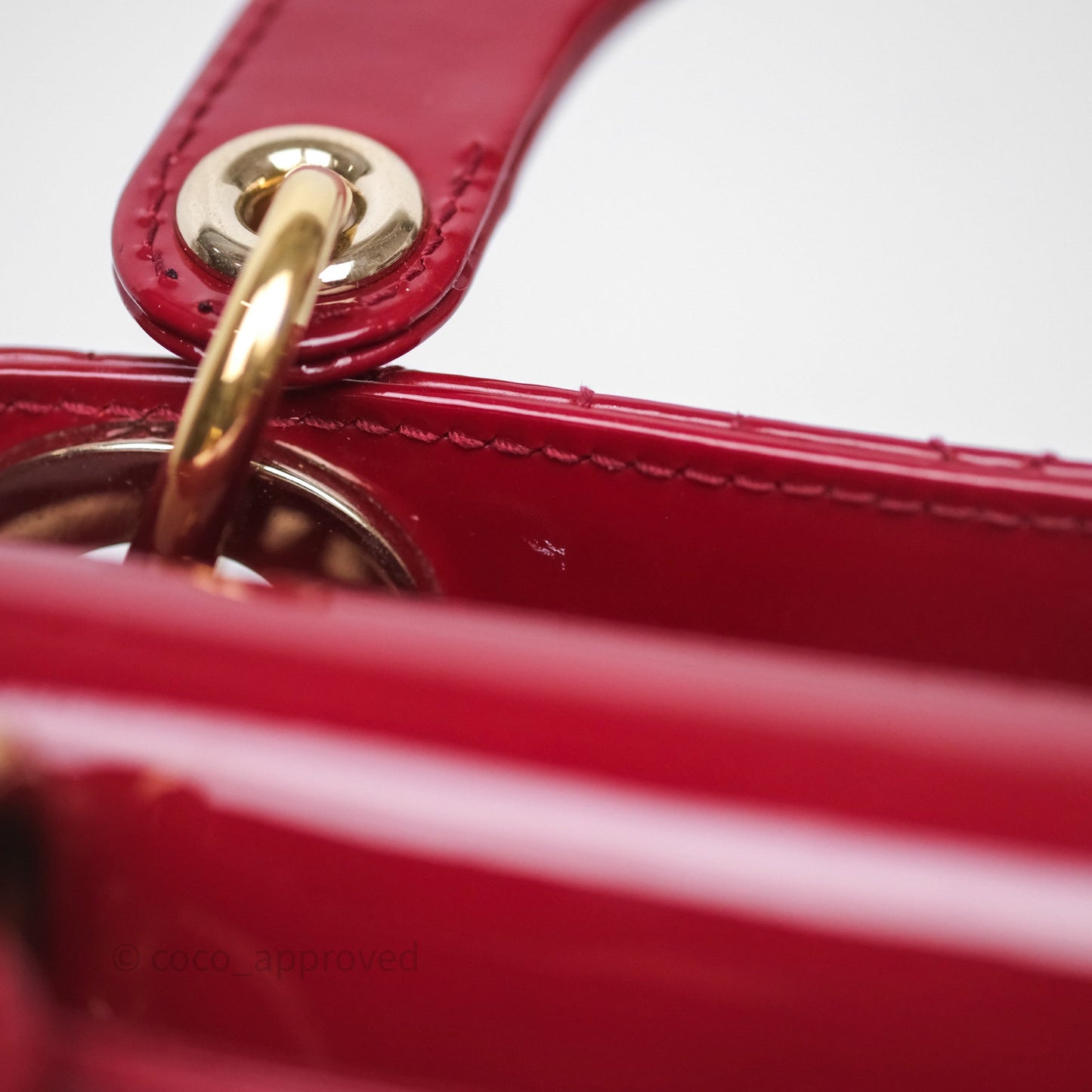 Dior Mini Lady Dior Red Cannage Patent Gold Hardware