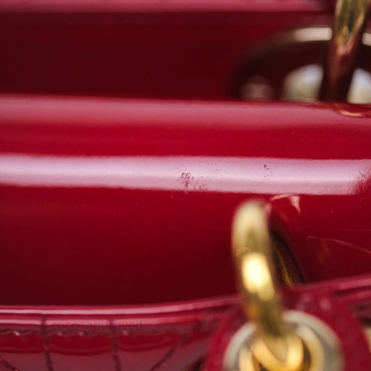 Dior Mini Lady Dior Red Cannage Patent Gold Hardware
