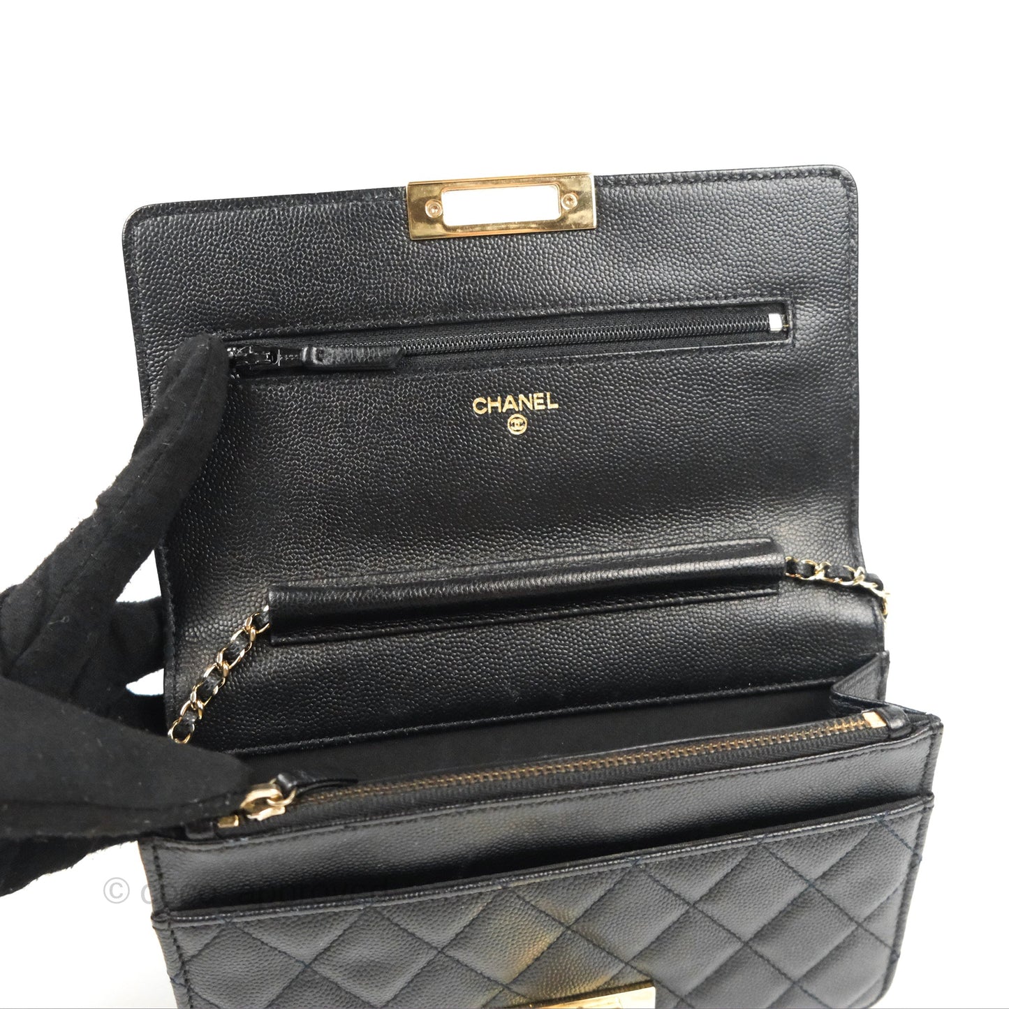 Chanel Golden Class Wallet on Chain WOC Black Caviar Gold Hardware