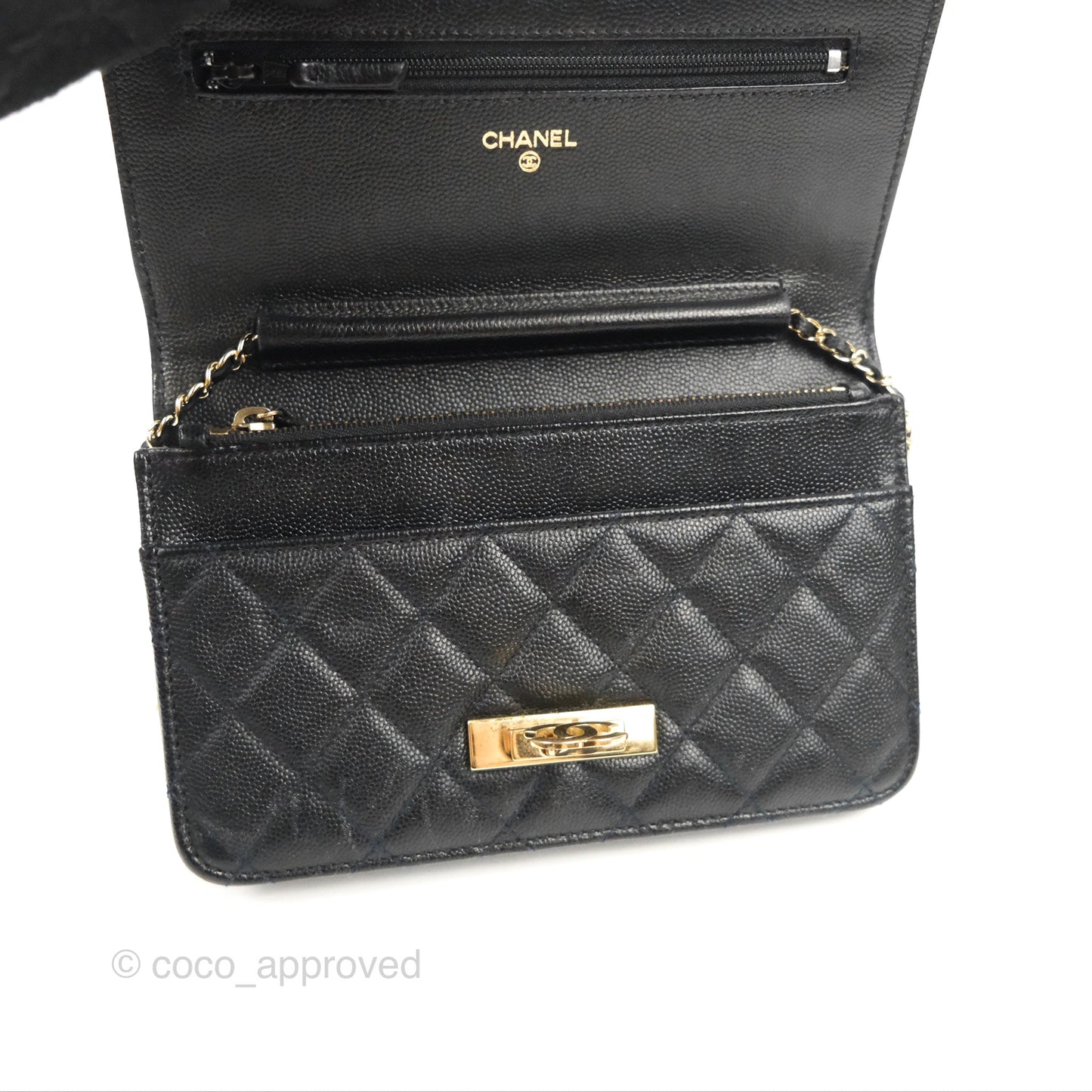 Chanel Golden Class Wallet on Chain WOC Black Caviar Gold Hardware