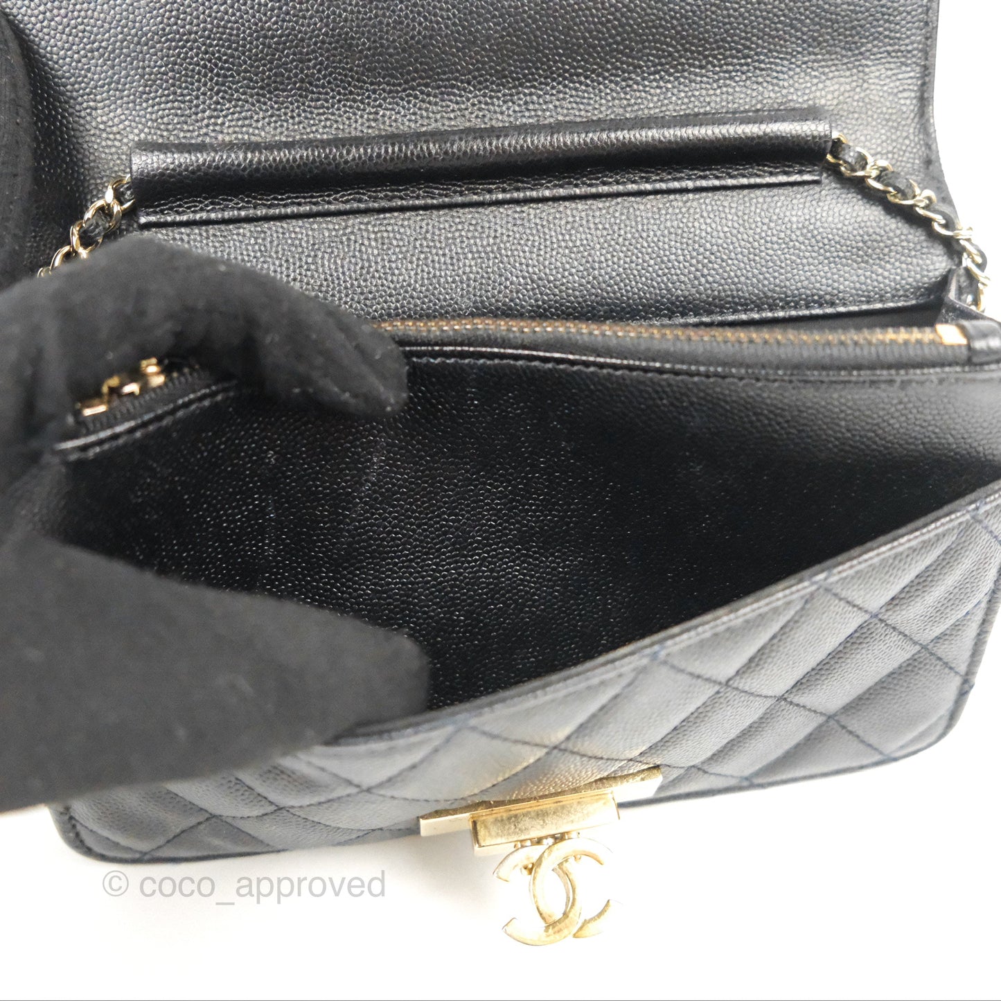 Chanel Golden Class Wallet on Chain WOC Black Caviar Gold Hardware