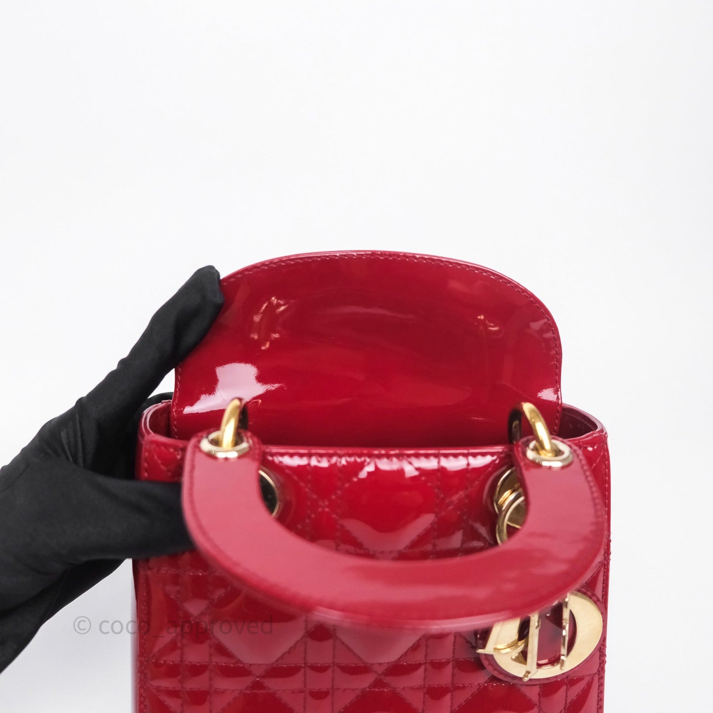 Dior Mini Lady Dior Red Cannage Patent Gold Hardware