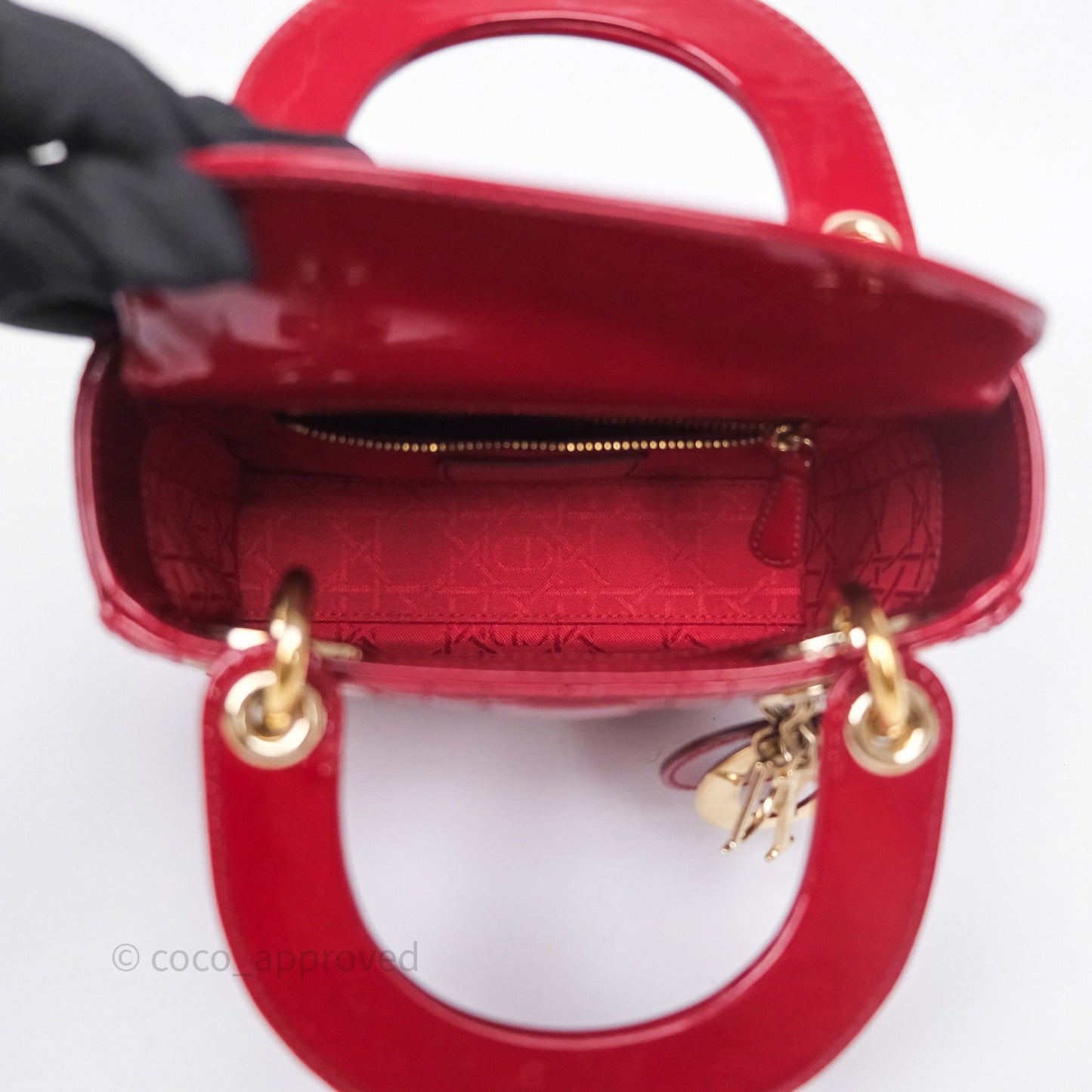 Dior Mini Lady Dior Red Cannage Patent Gold Hardware
