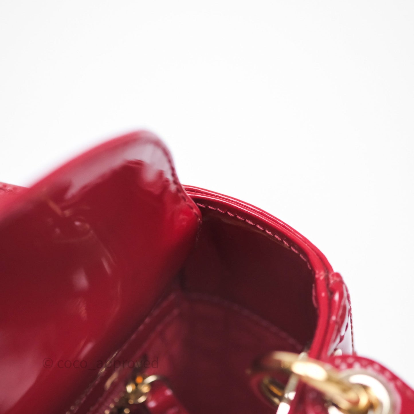 Dior Mini Lady Dior Red Cannage Patent Gold Hardware