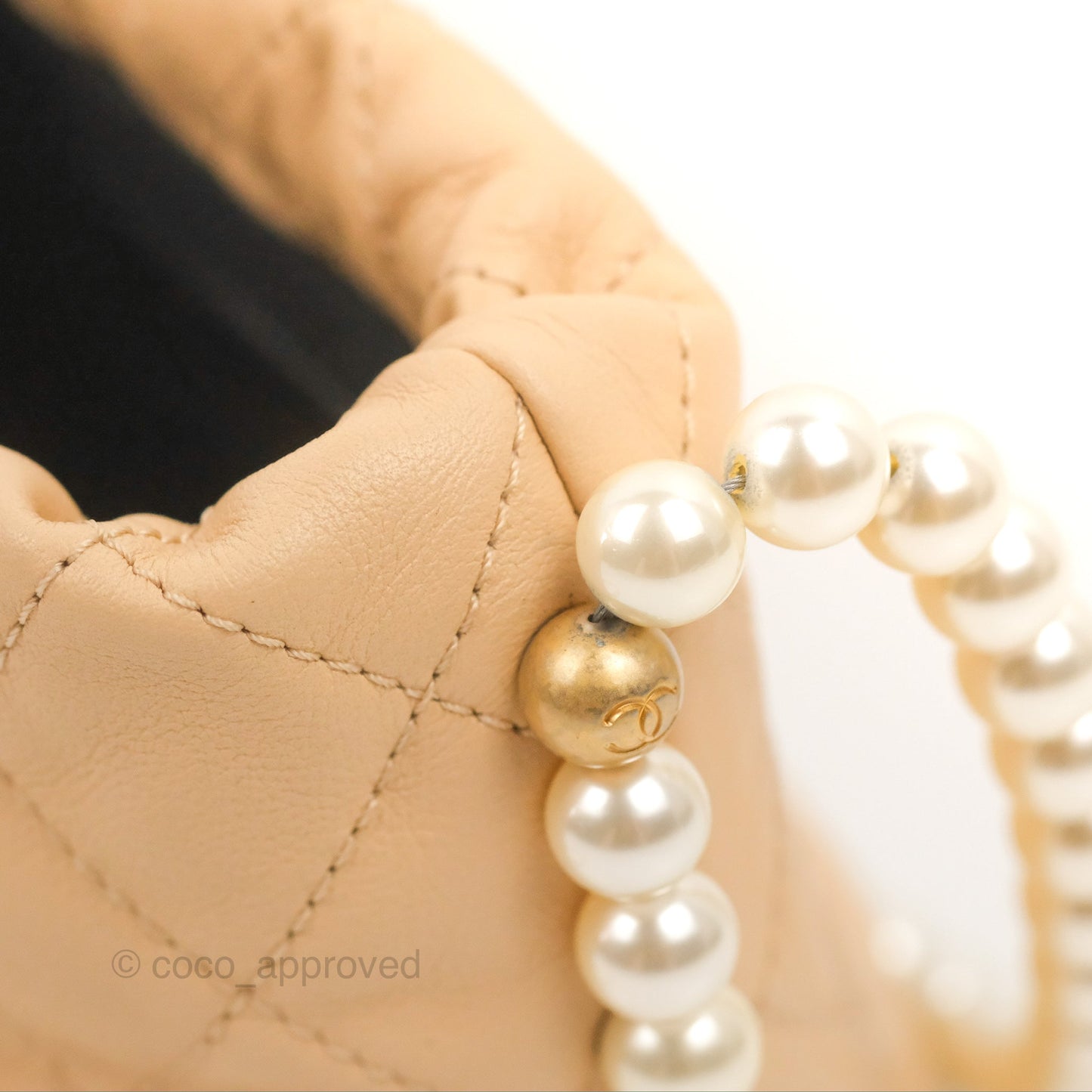 Chanel Quilted Pearl Mini About Pearls Drawstring Bucket Bag Beige Lambskin Aged Gold Hardware