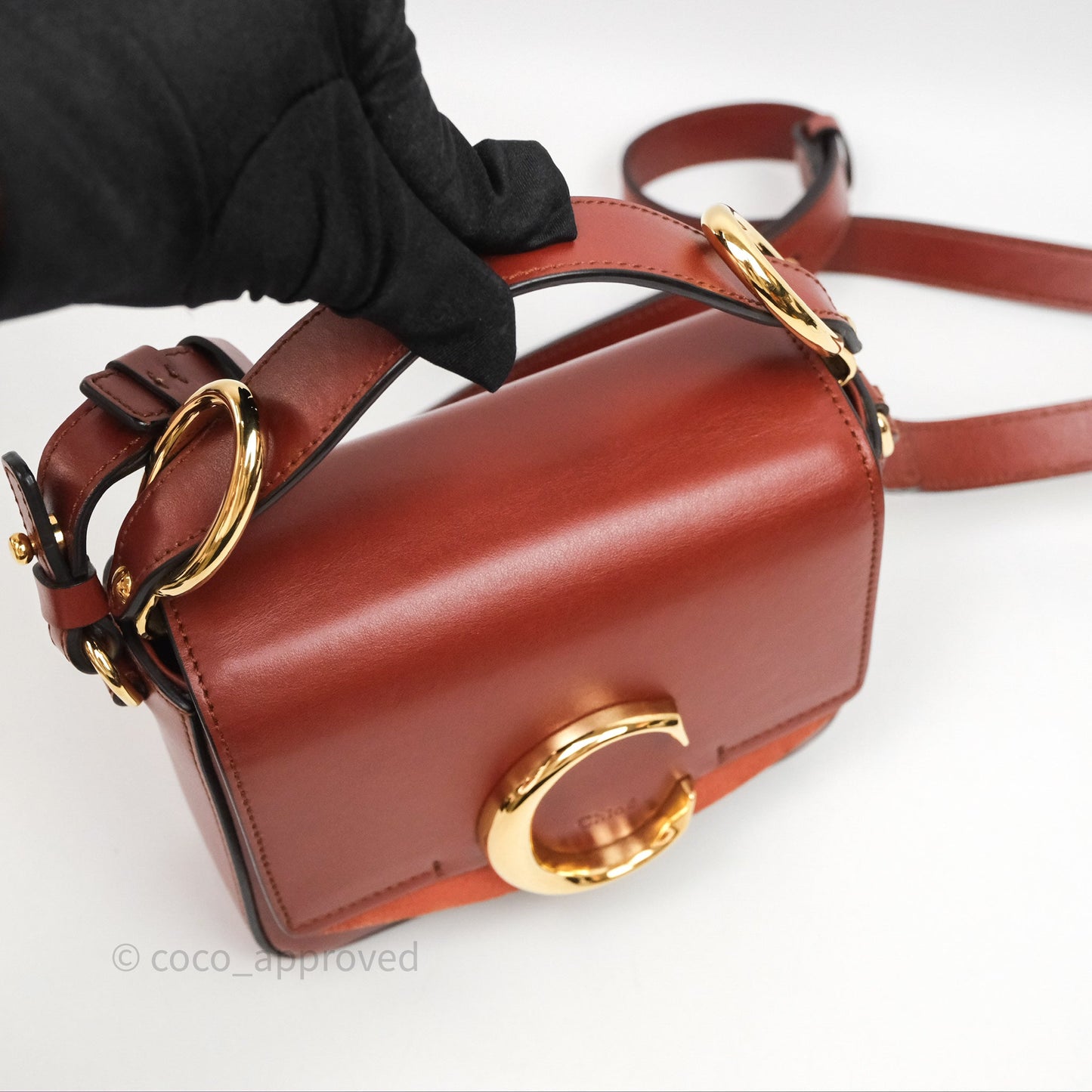 Chloé Mini C Bag Sepia Brown Shiny/Suede Calfskin