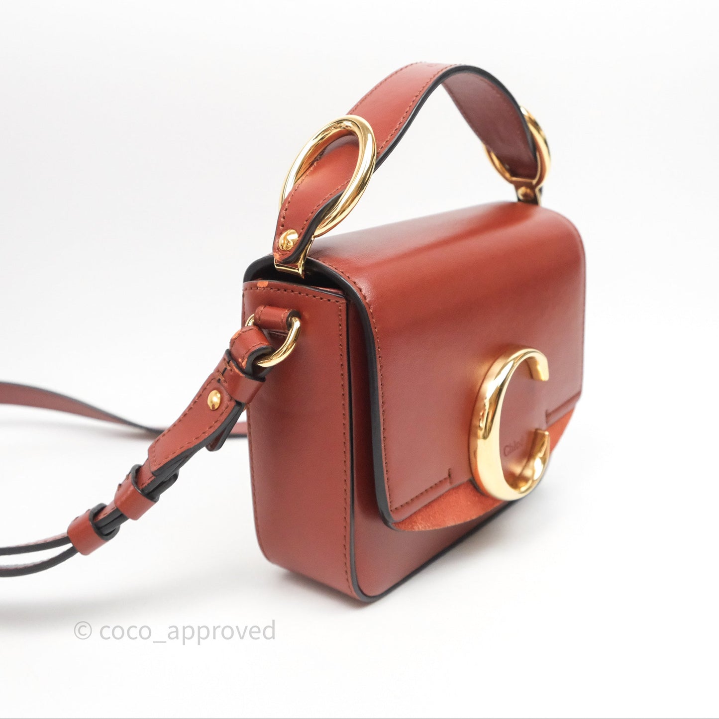 Chloé Mini C Bag Sepia Brown Shiny/Suede Calfskin