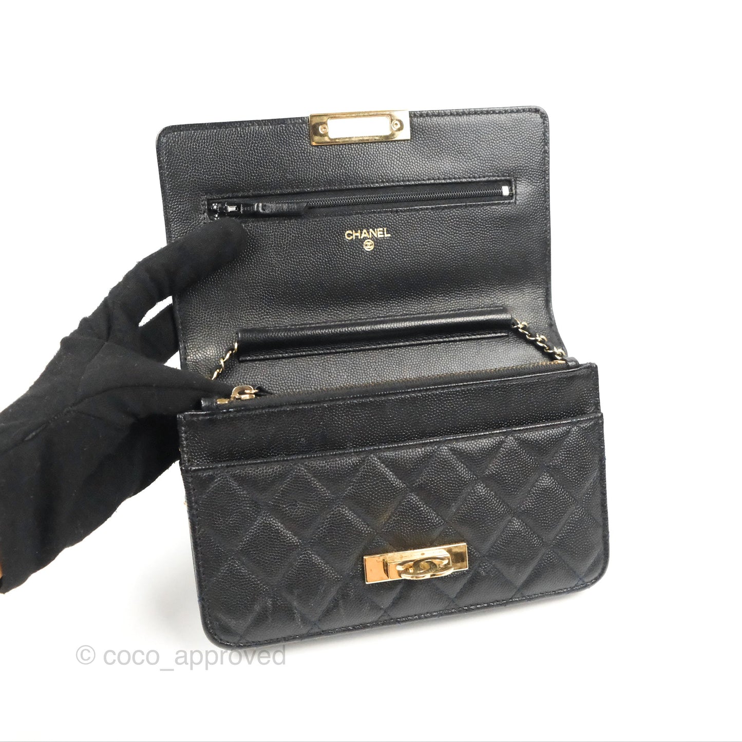 Chanel Golden Class Wallet on Chain WOC Black Caviar Gold Hardware