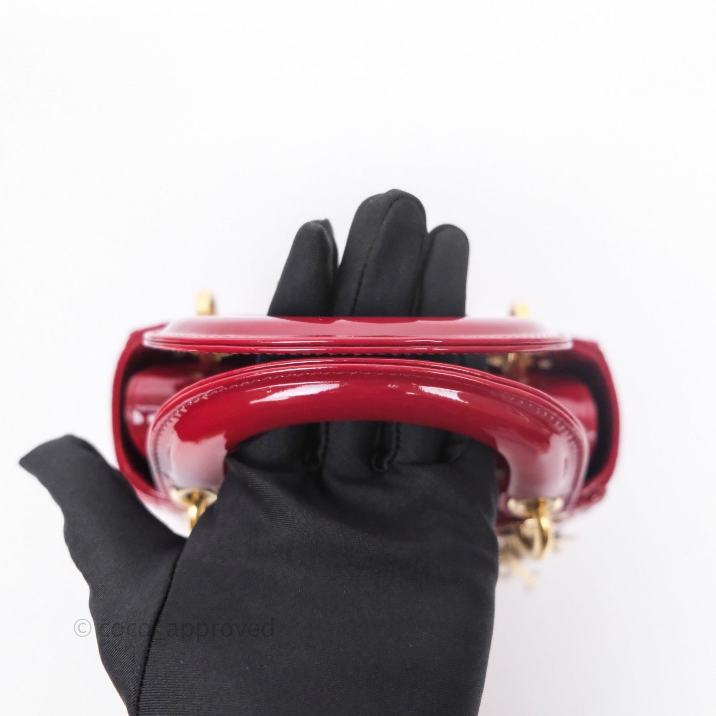 Dior Mini Lady Dior Red Cannage Patent Gold Hardware