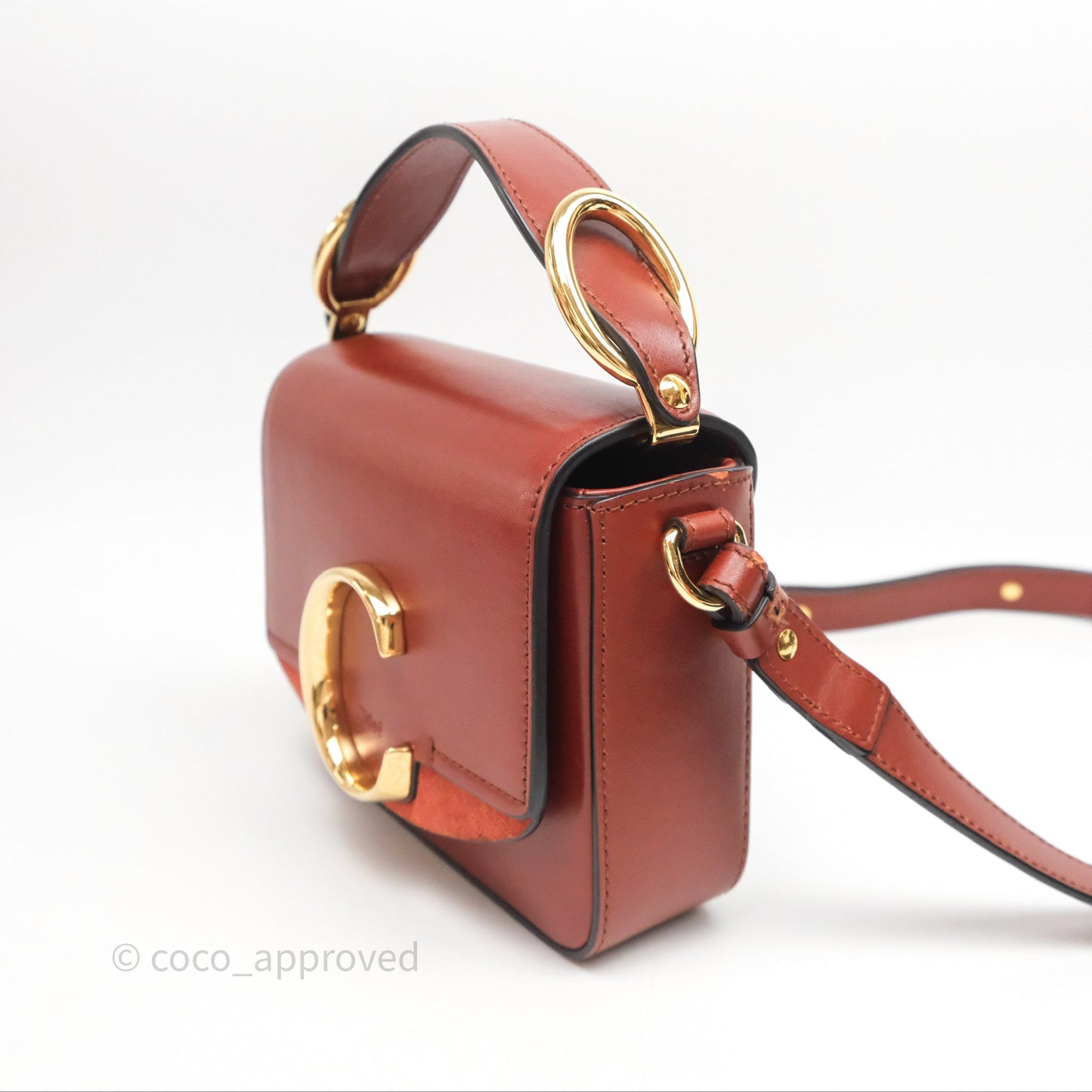 Chloé Mini C Bag Sepia Brown Shiny/Suede Calfskin