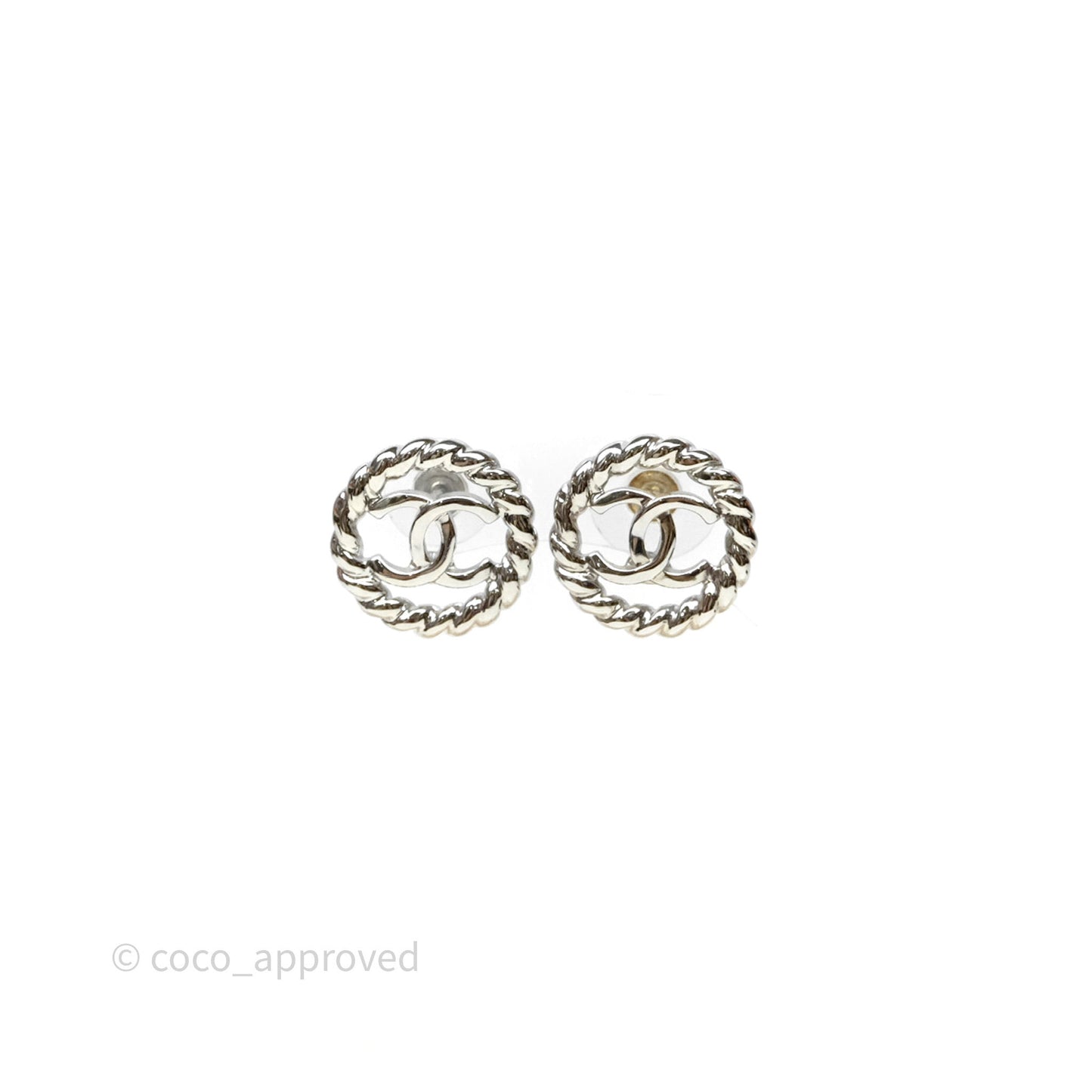 Chanel CC Round Earrings Silver Tone 25C