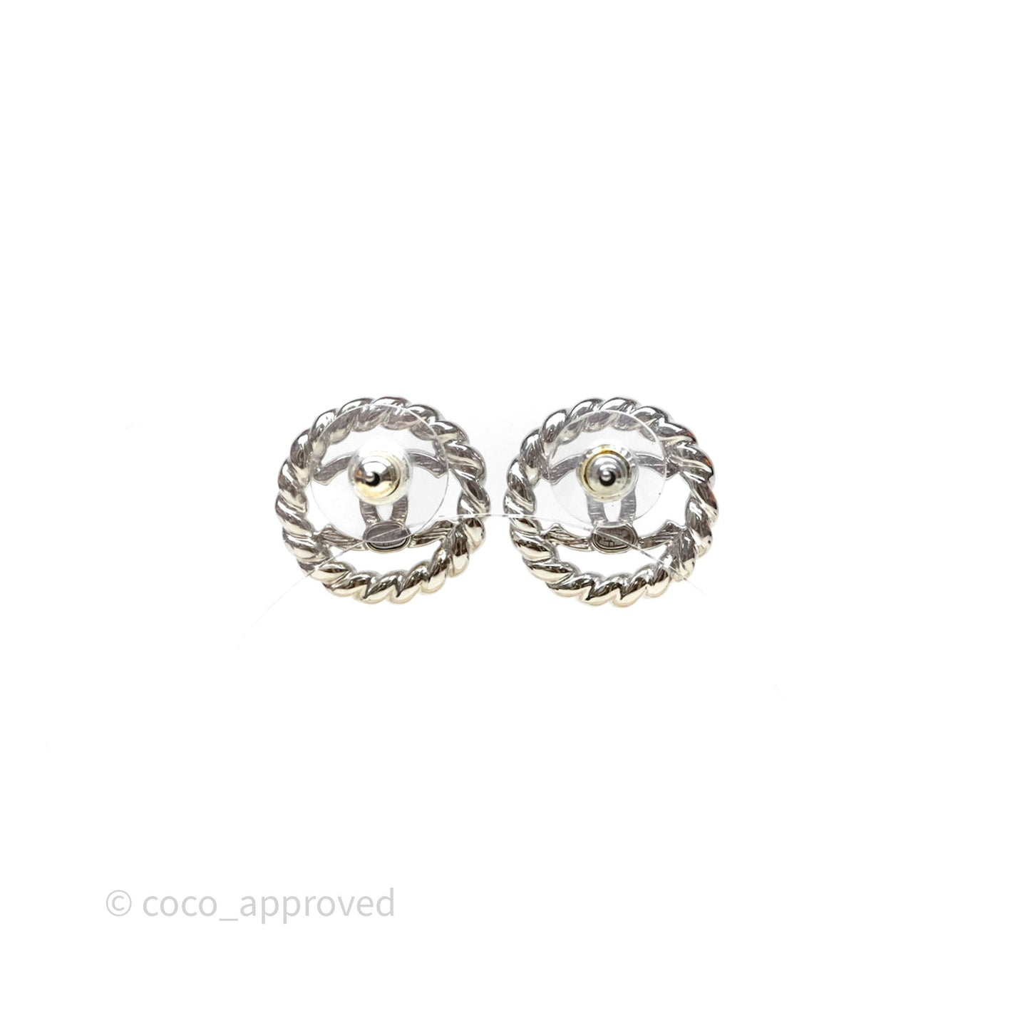 Chanel CC Round Earrings Silver Tone 25C