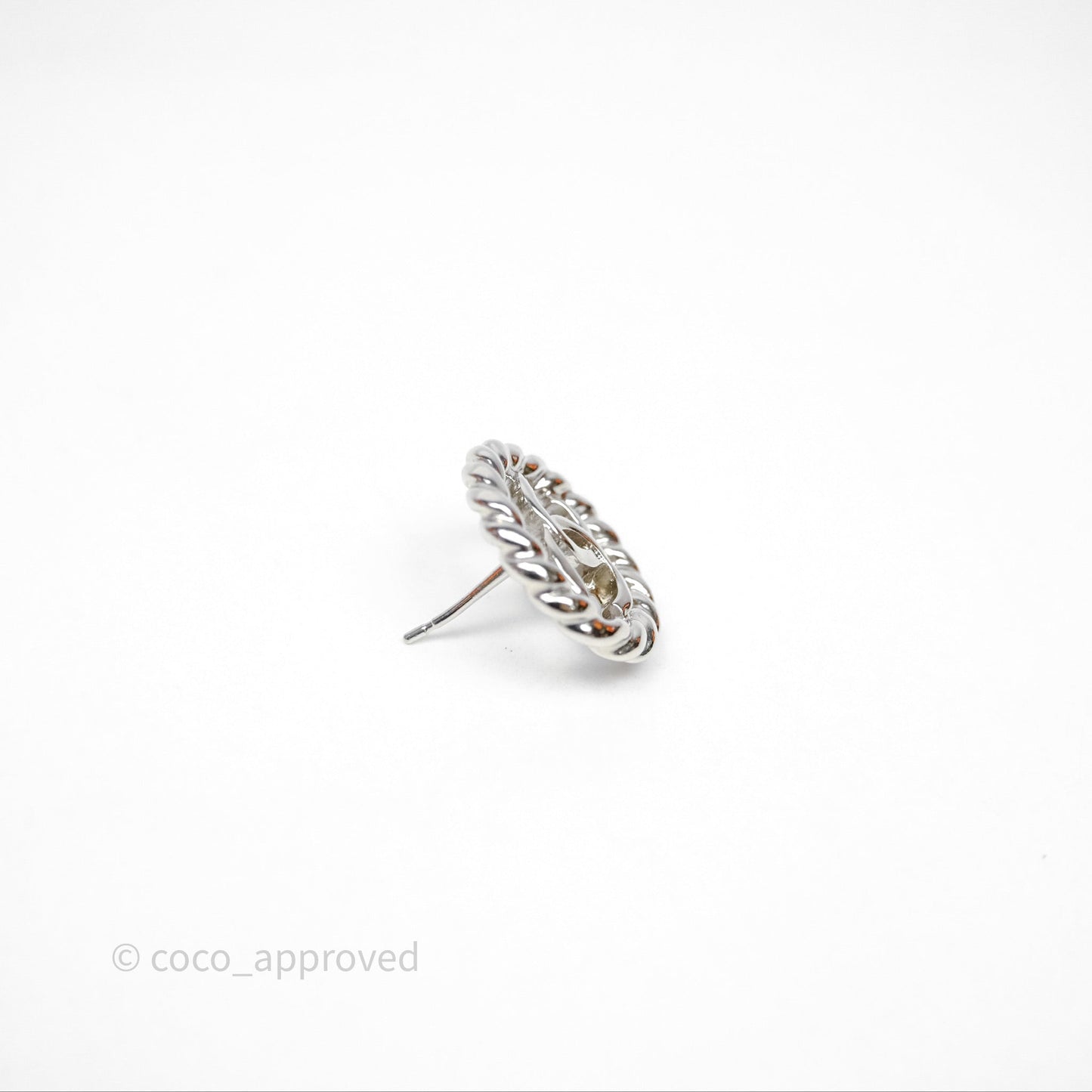 Chanel CC Round Earrings Silver Tone 25C