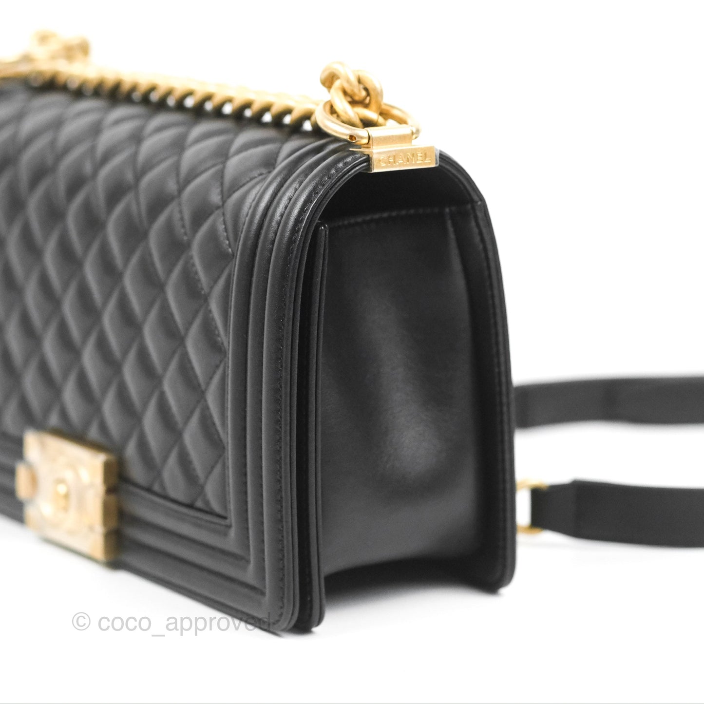 Chanel Quilted Medium Boy Black Calfskin Aged Gold Hardware