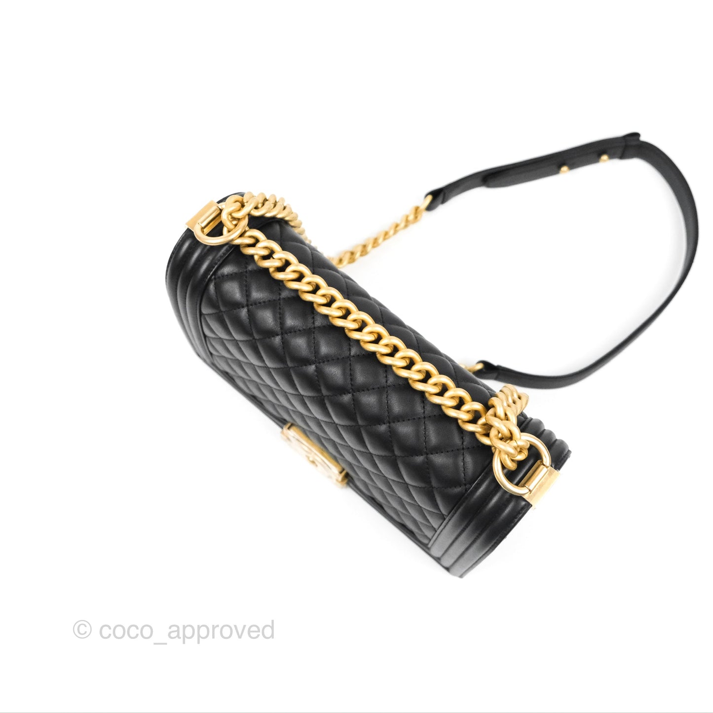 Chanel Quilted Medium Boy Black Calfskin Aged Gold Hardware