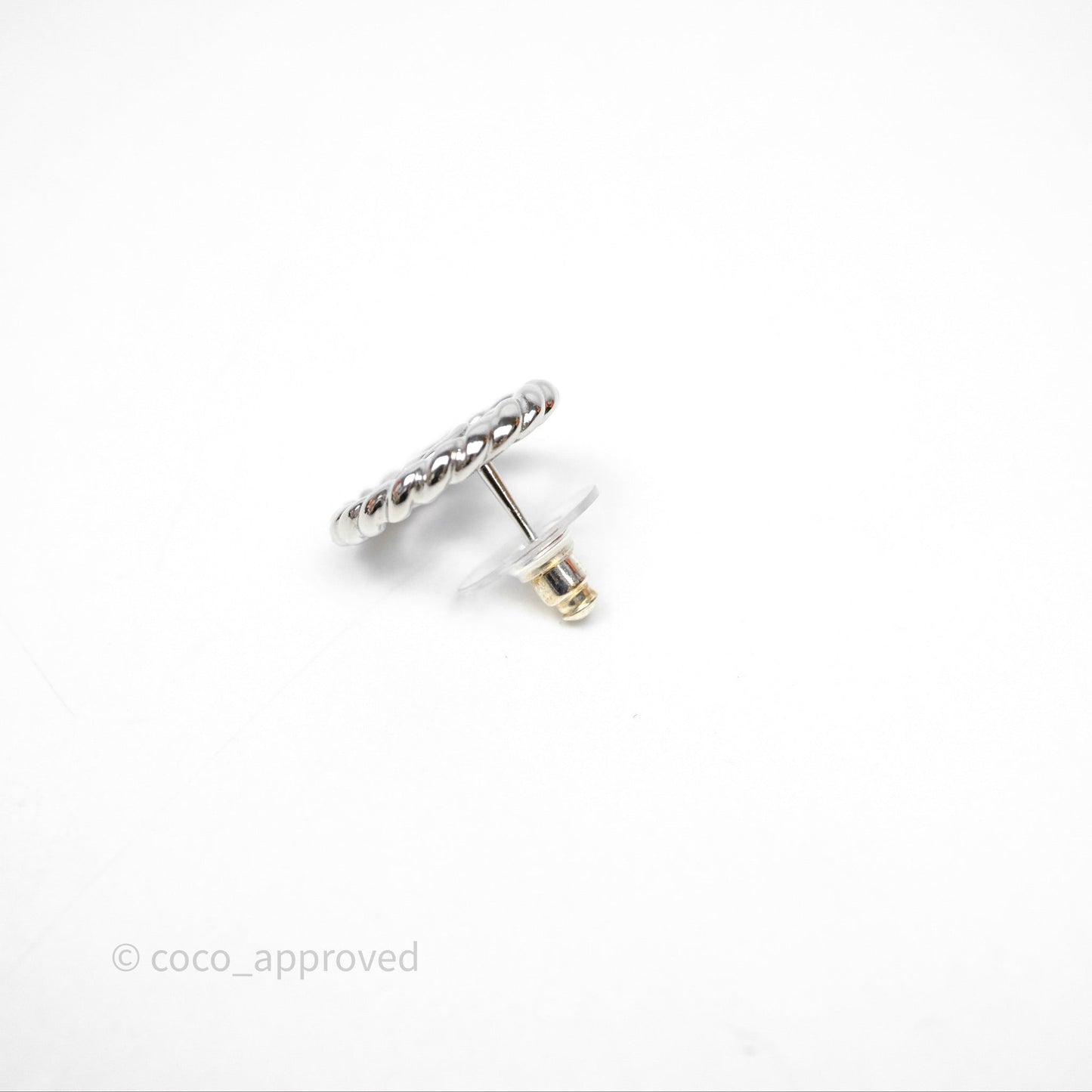 Chanel CC Round Earrings Silver Tone 25C
