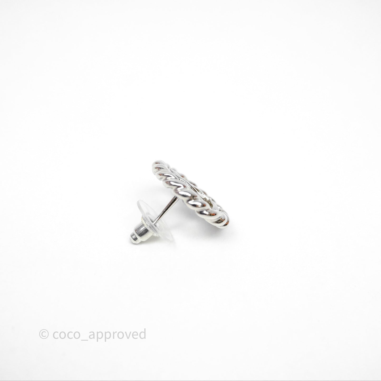 Chanel CC Round Earrings Silver Tone 25C