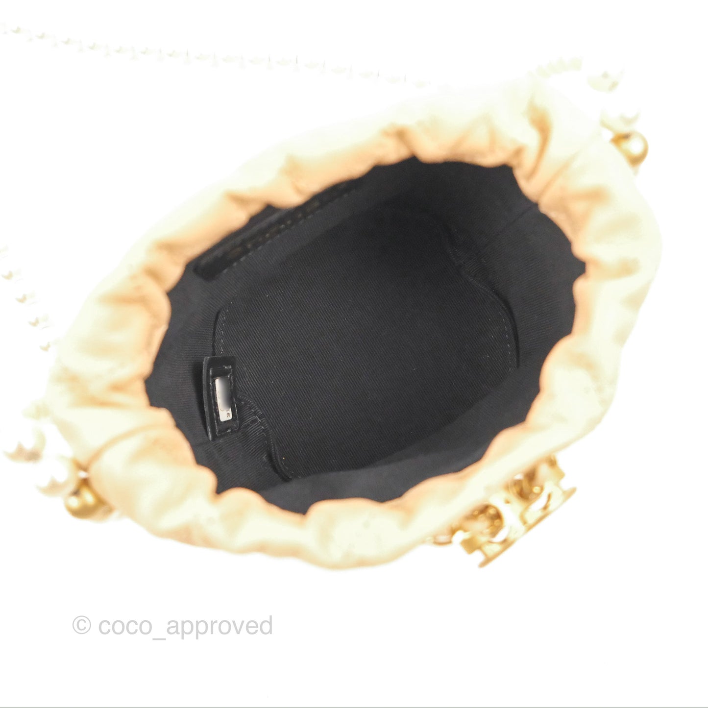 Chanel Quilted Pearl Mini About Pearls Drawstring Bucket Bag Beige Lambskin Aged Gold Hardware