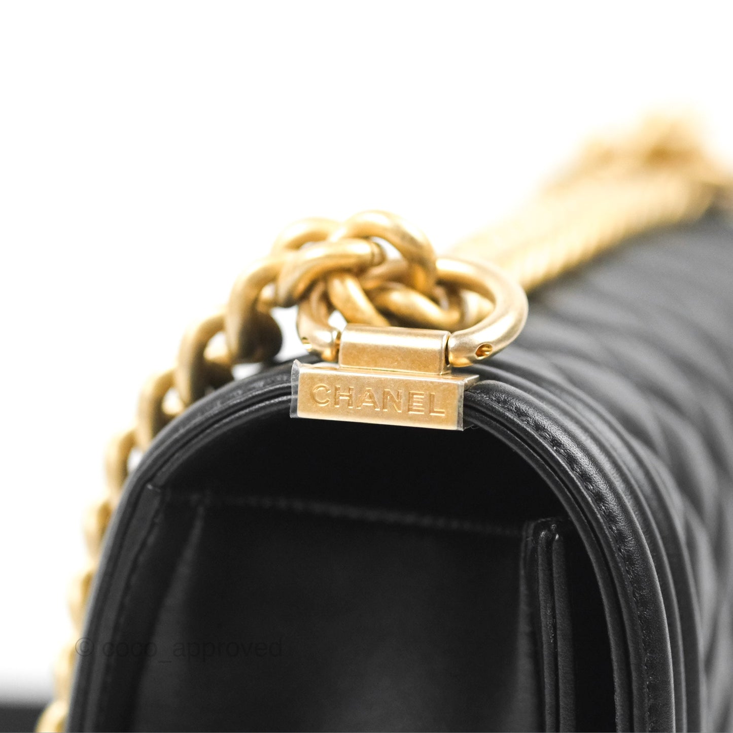 Chanel Quilted Medium Boy Black Calfskin Aged Gold Hardware