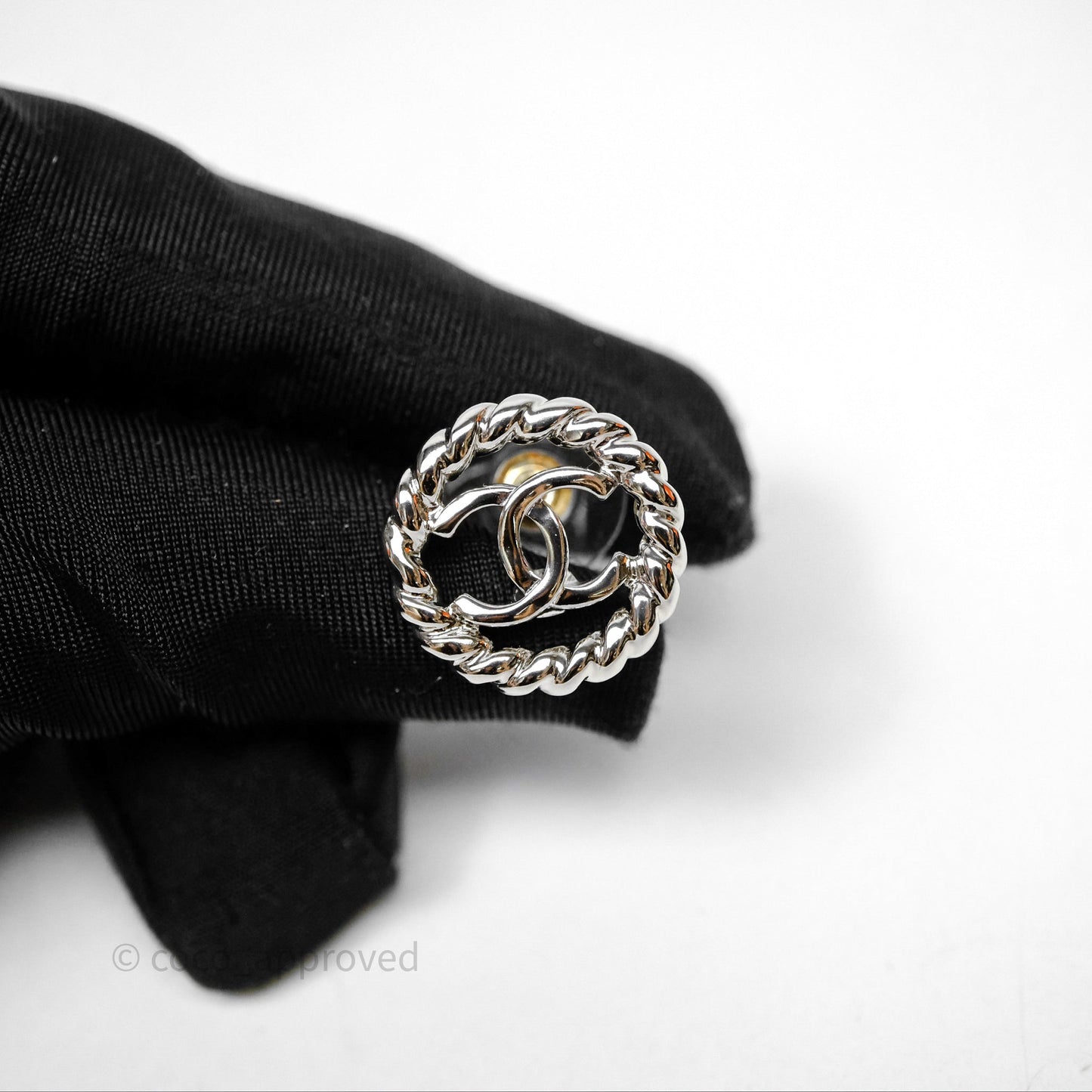 Chanel CC Round Earrings Silver Tone 25C