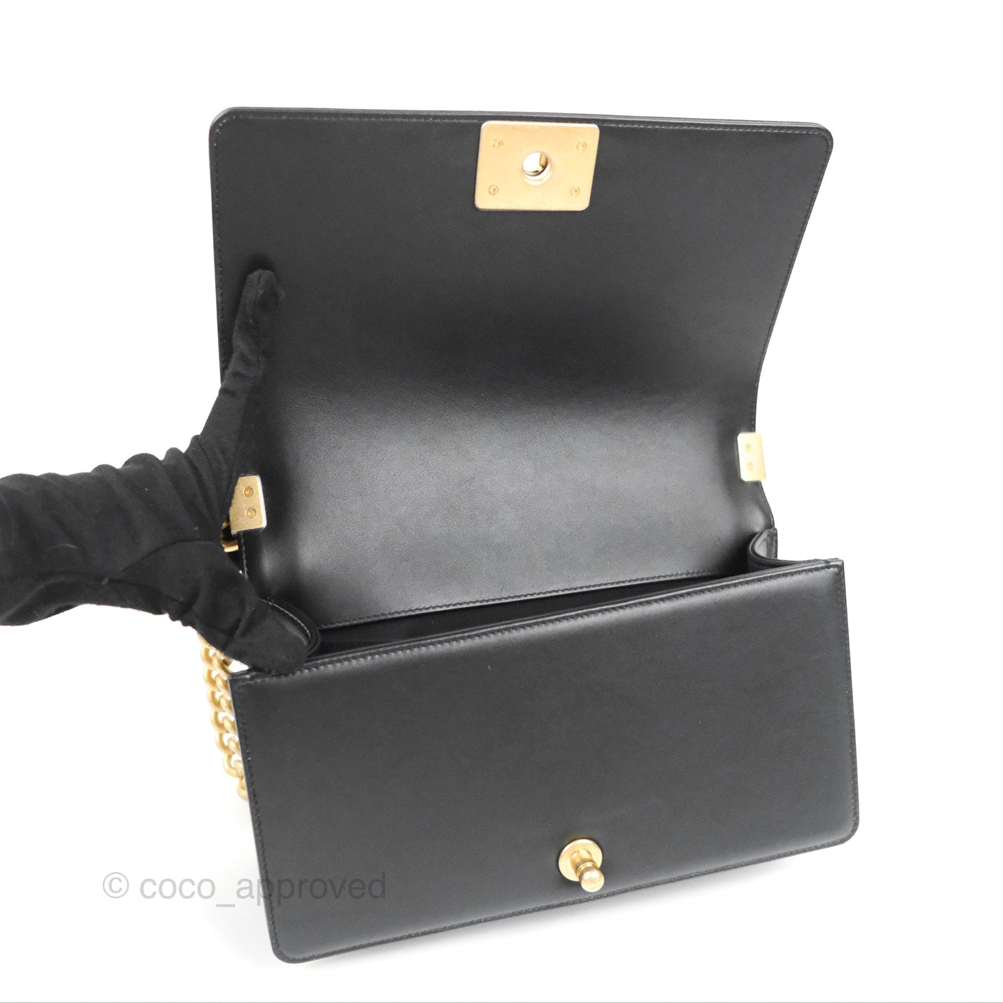 Chanel Quilted Medium Boy Black Calfskin Aged Gold Hardware