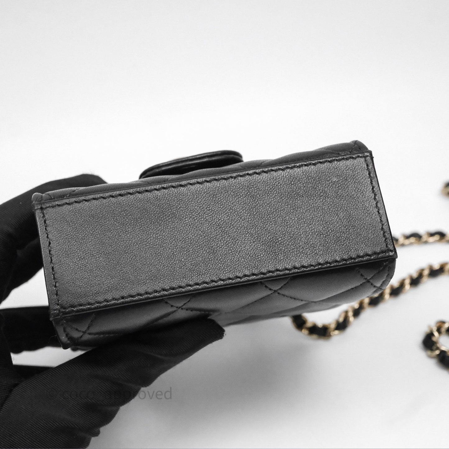 Chanel Mini Handle Clutch With Chain Black Lambskin Gold Hardware