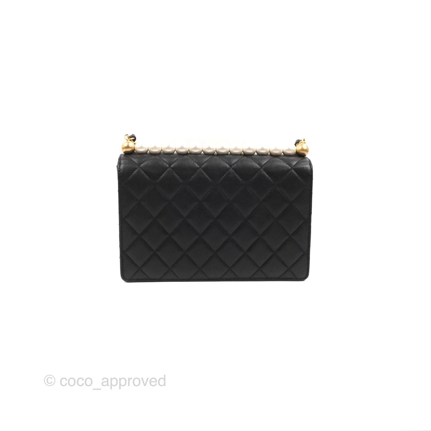 Chanel Small Quilted Chic Pearls Flap Black Goatskin Aged Gold Hardware