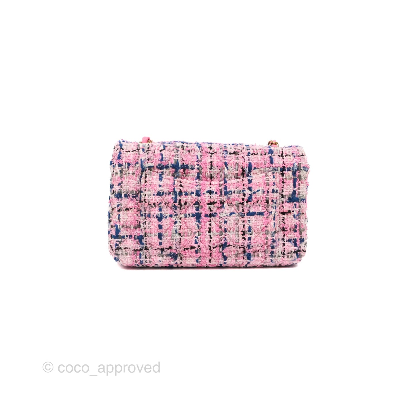 Chanel Quilted Mini Rectangular Flap Pink/Blue Tweed Gold Hardware 23