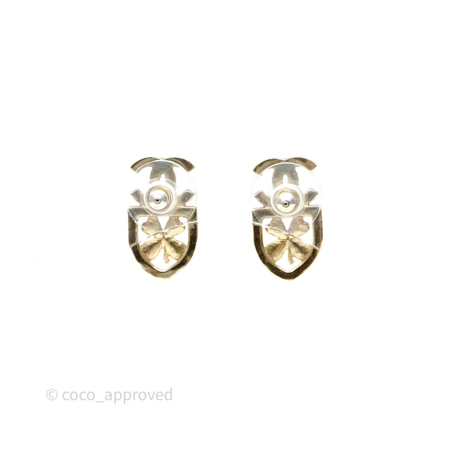 Chanel CC Crystals Clover Shield Earrings Gold Tone 20B
