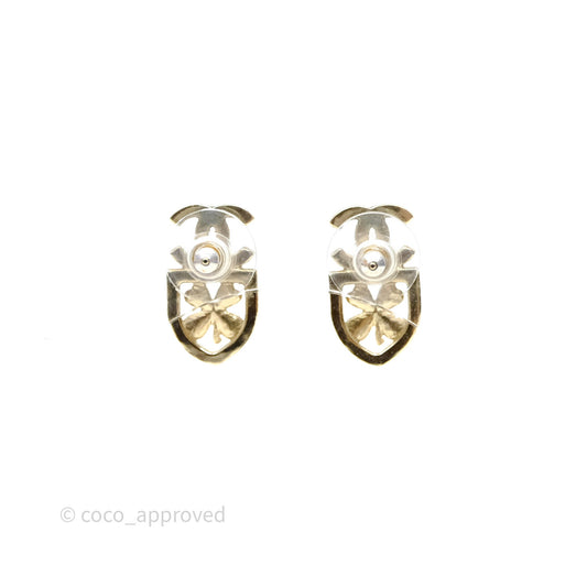 Chanel CC Crystals Clover Shield Earrings Gold Tone 20B