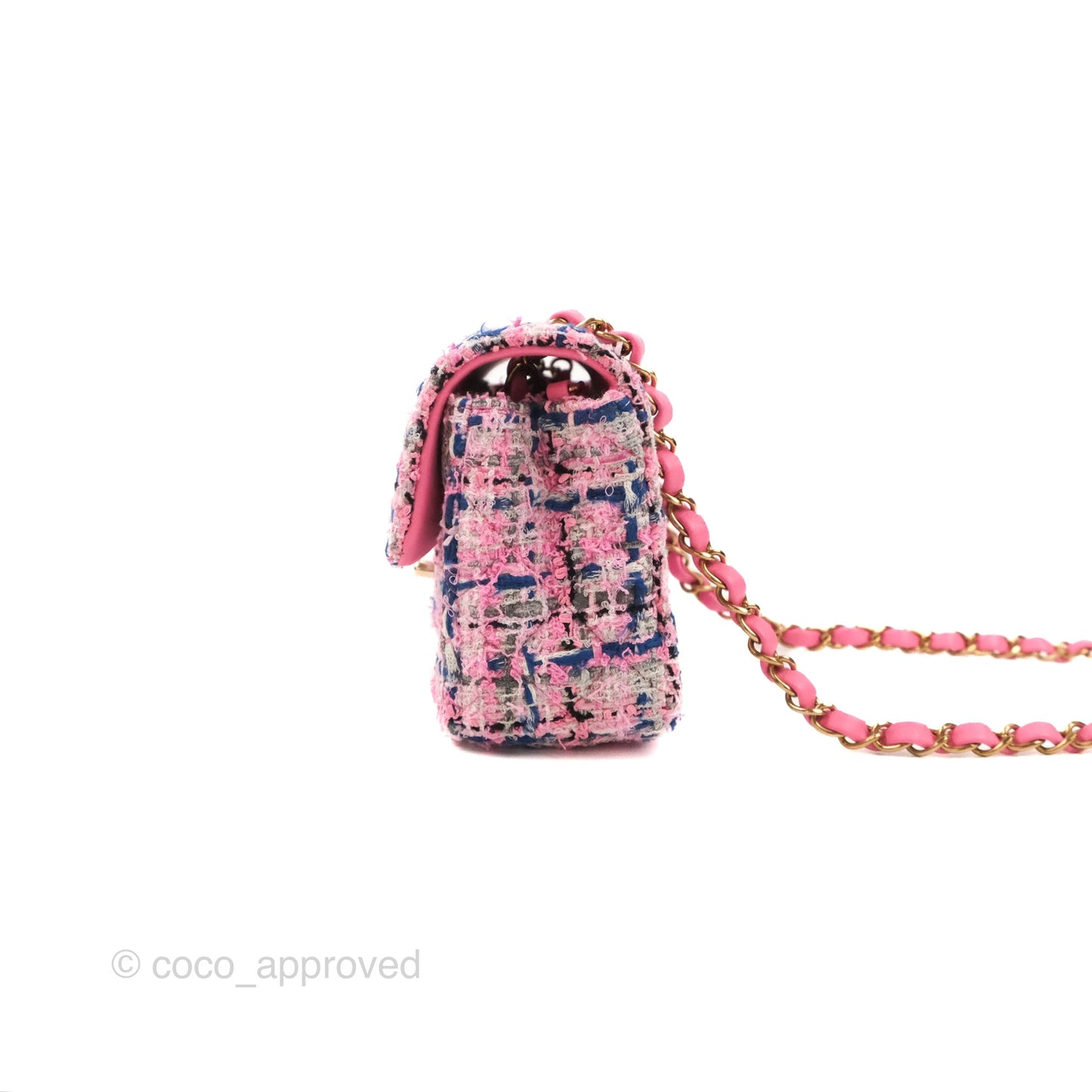 Chanel Quilted Mini Rectangular Flap Pink/Blue Tweed Gold Hardware 23