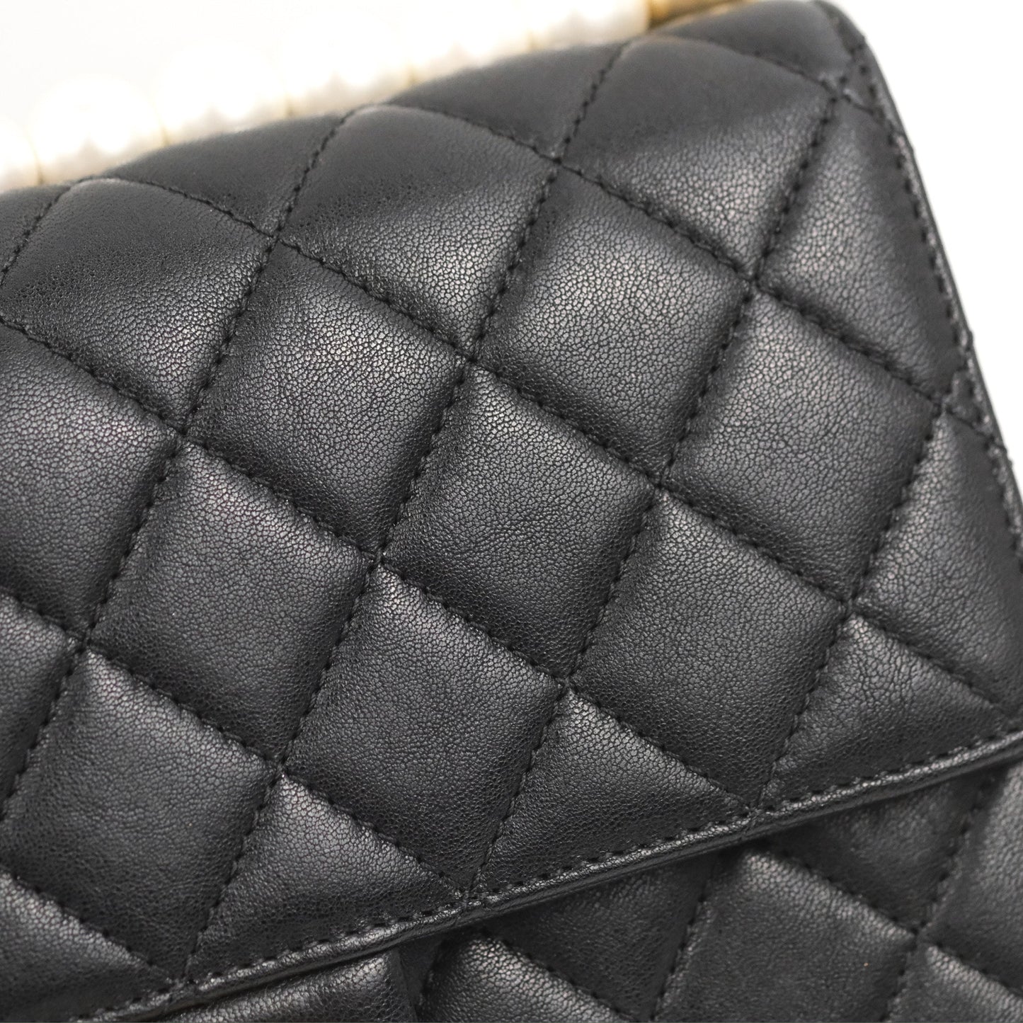 Chanel Small Quilted Chic Pearls Flap Black Goatskin Aged Gold Hardware